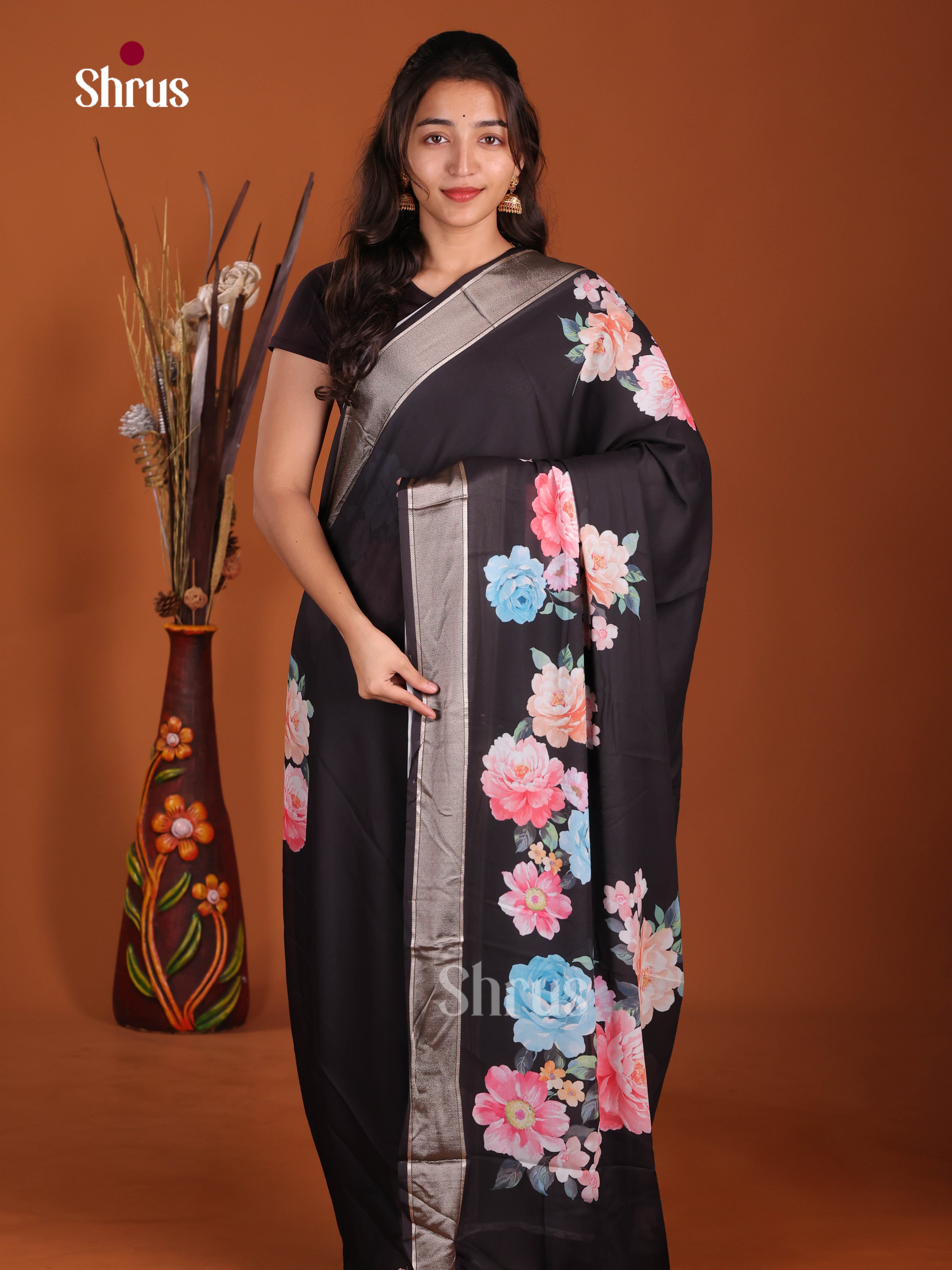 Black - Semi Georgette Saree