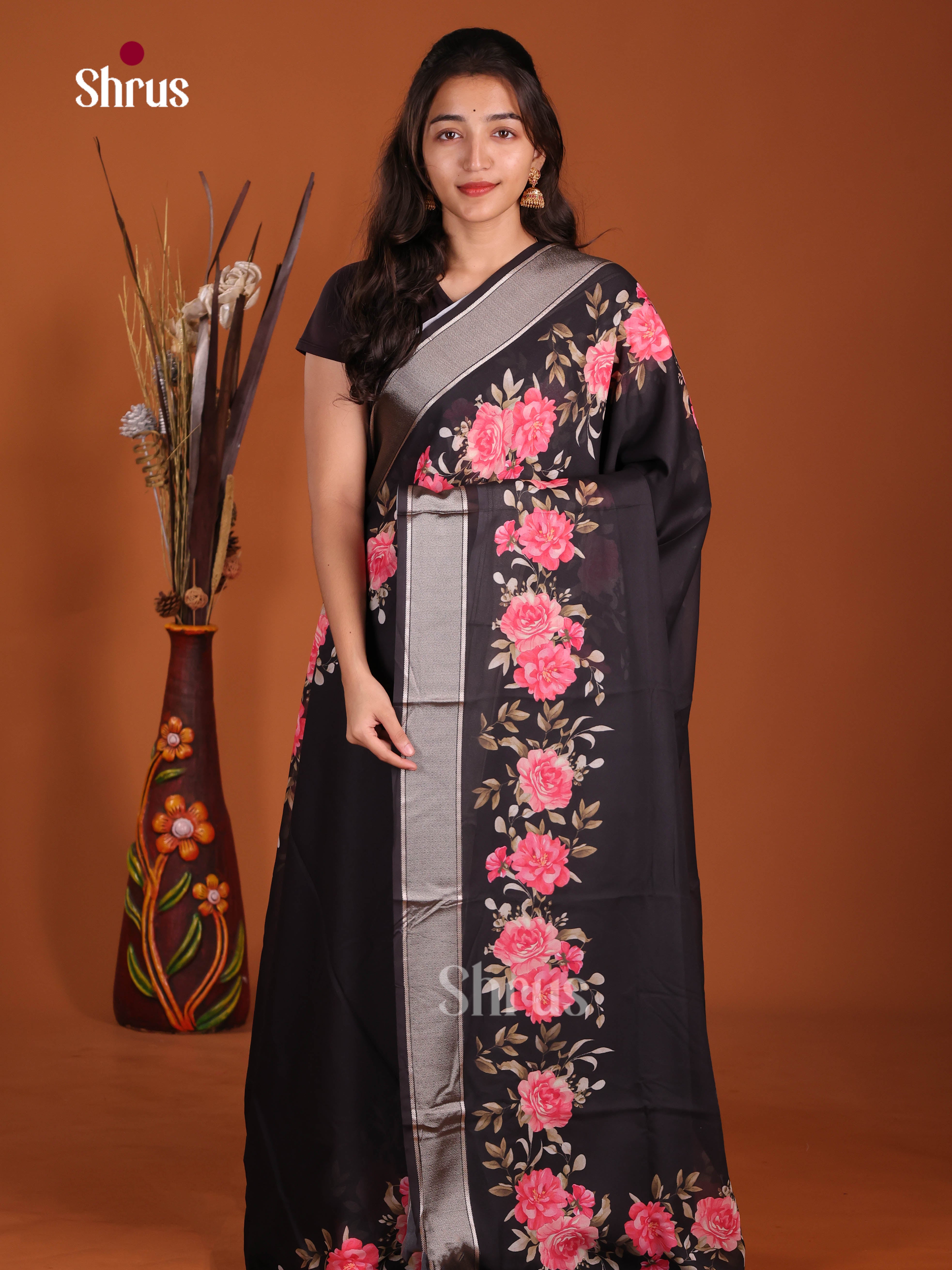 Black - Semi Georgette Saree