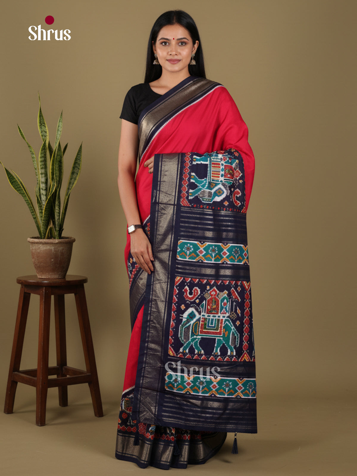 DJS14168 - Semi Ikkat Print Saree - Shop on Shrus.com