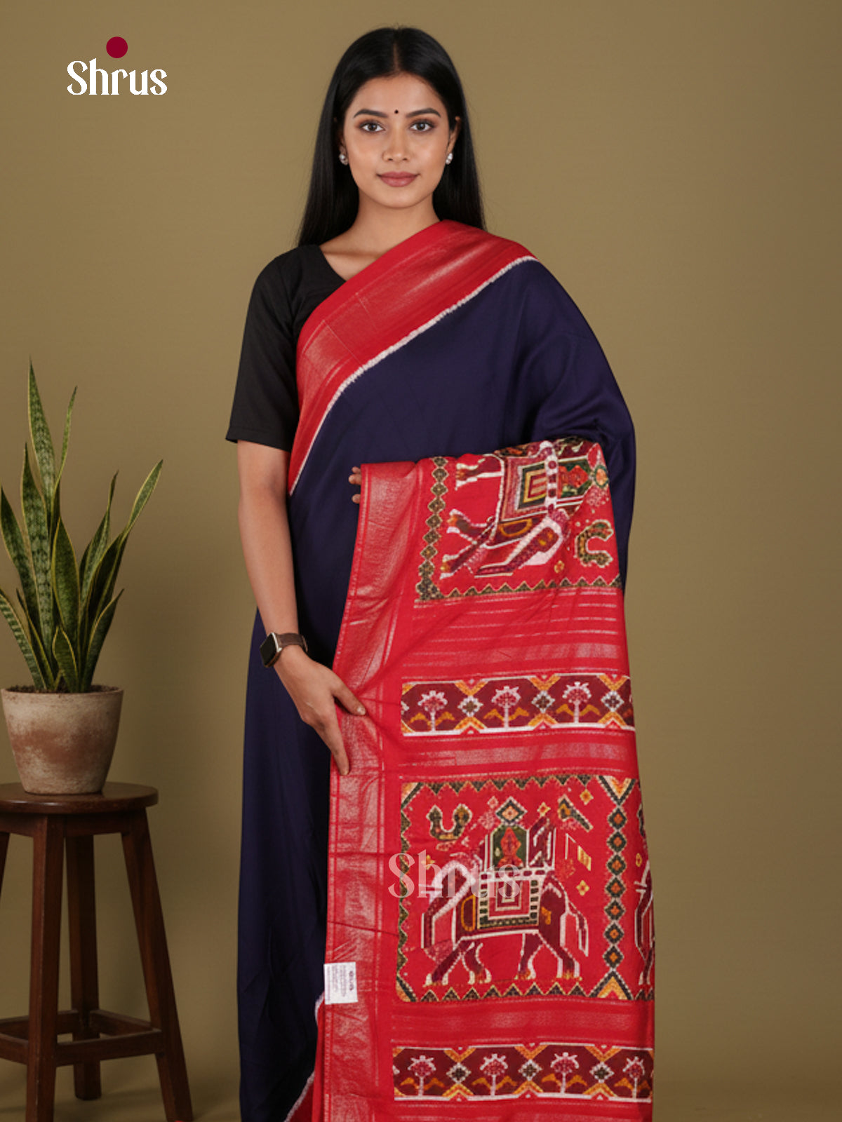 DJS14169 - Semi Ikkat Print Saree - Shop on Shrus.com