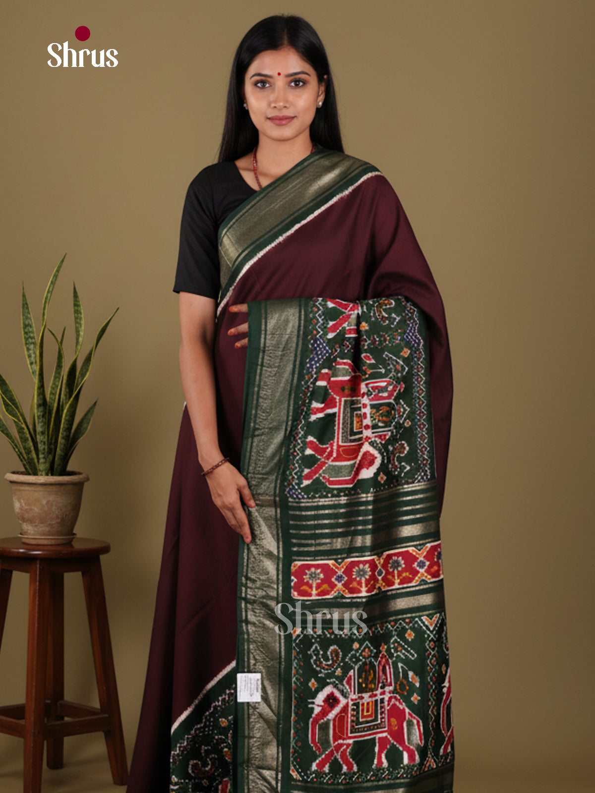 DJS14170 - Semi Ikkat Print Saree - Shop on Shrus.com