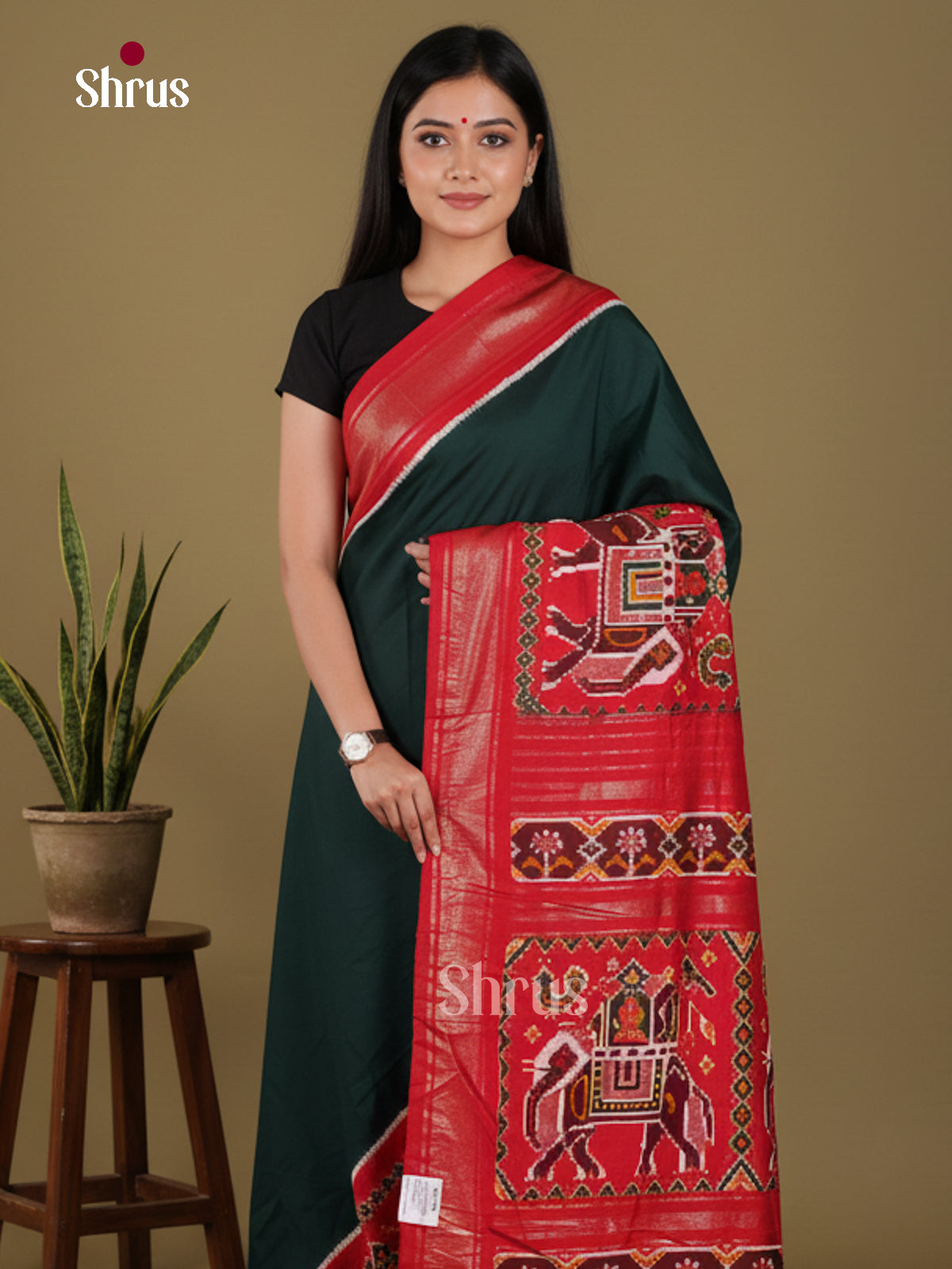 DJS14171 - Semi Ikkat Print Saree - Shop on Shrus.com