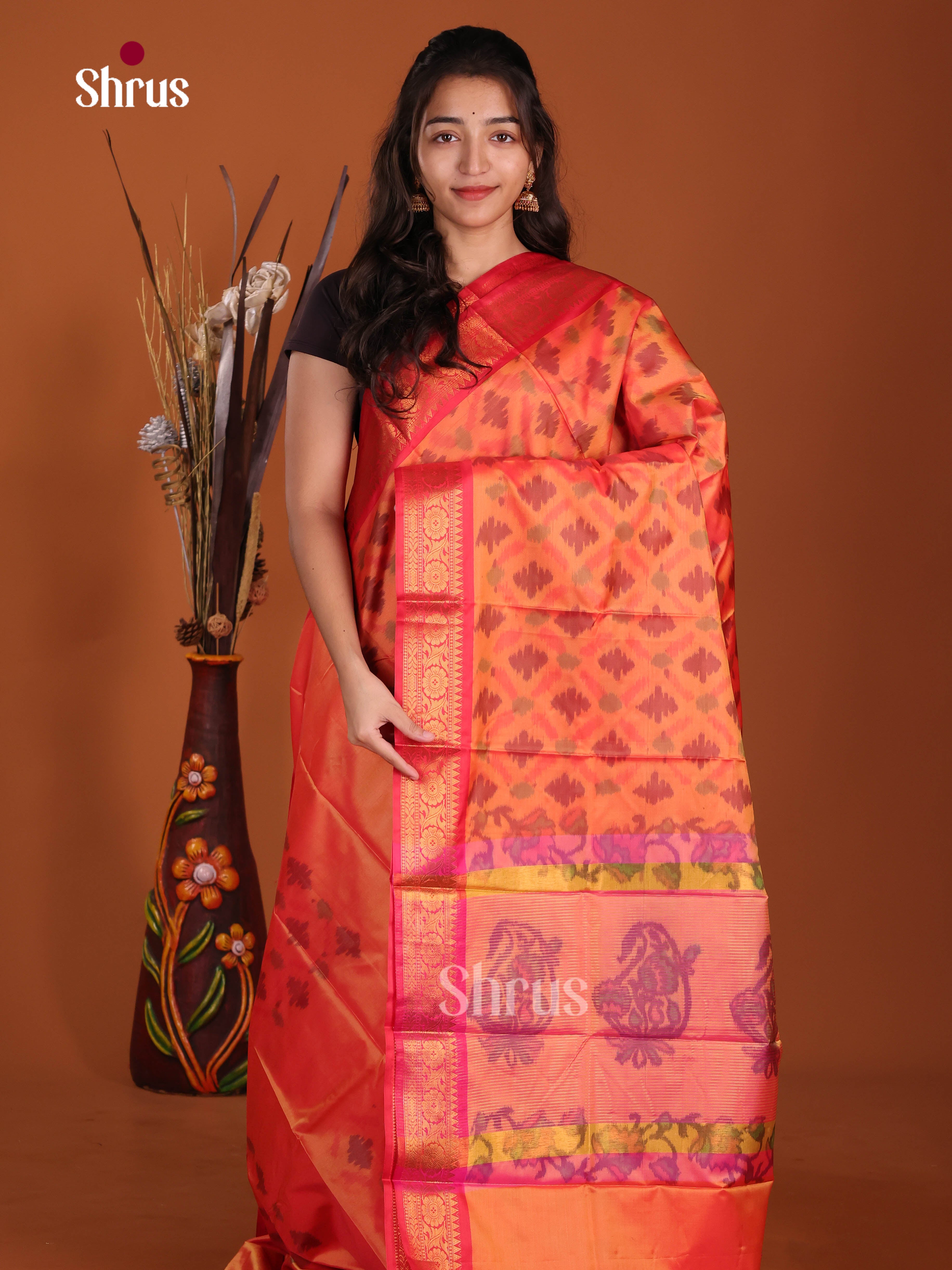 Orange & Pink - Semi Pochampally Saree