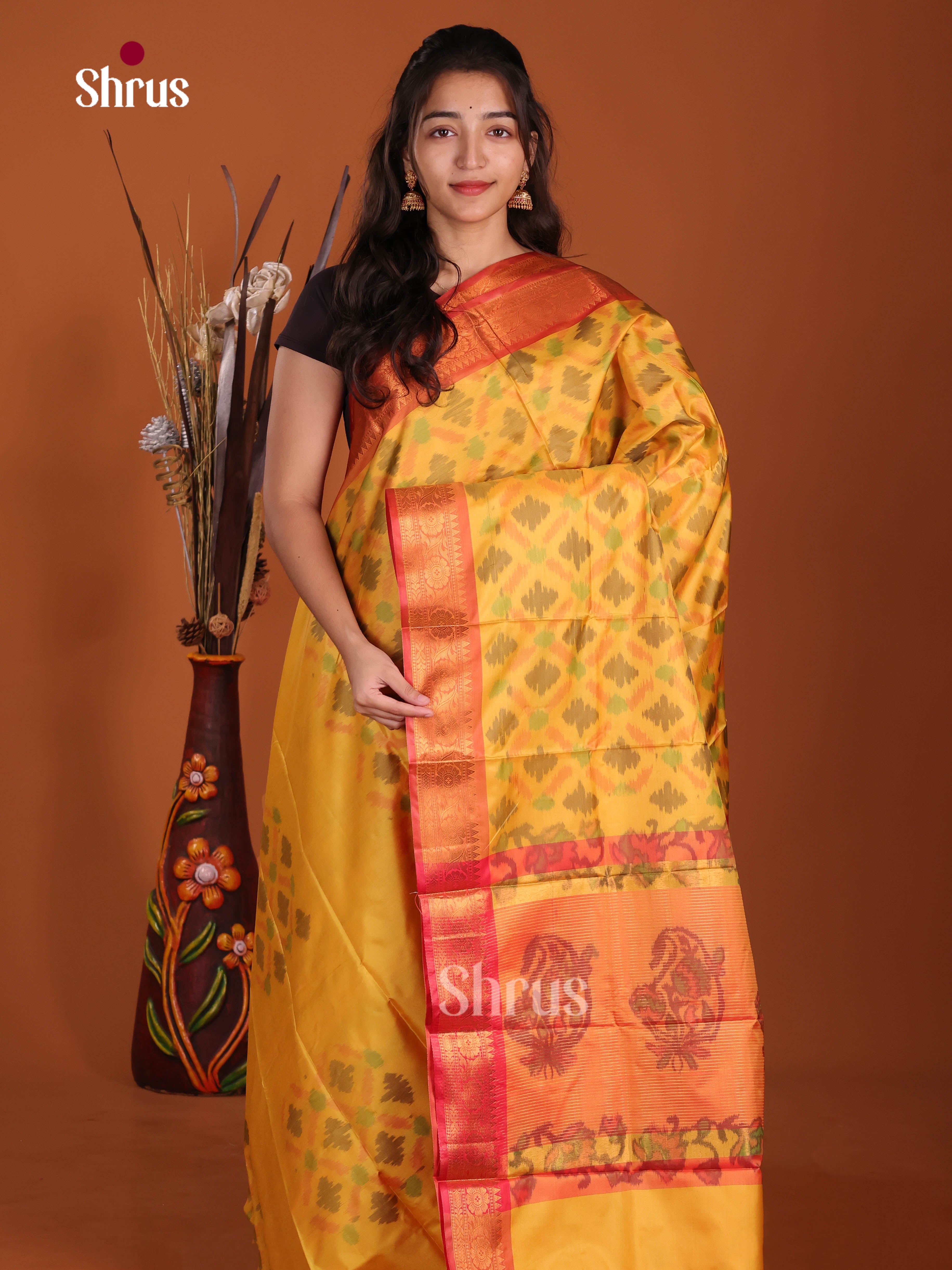 Yellow & Orange - Semi Pochampally Saree
