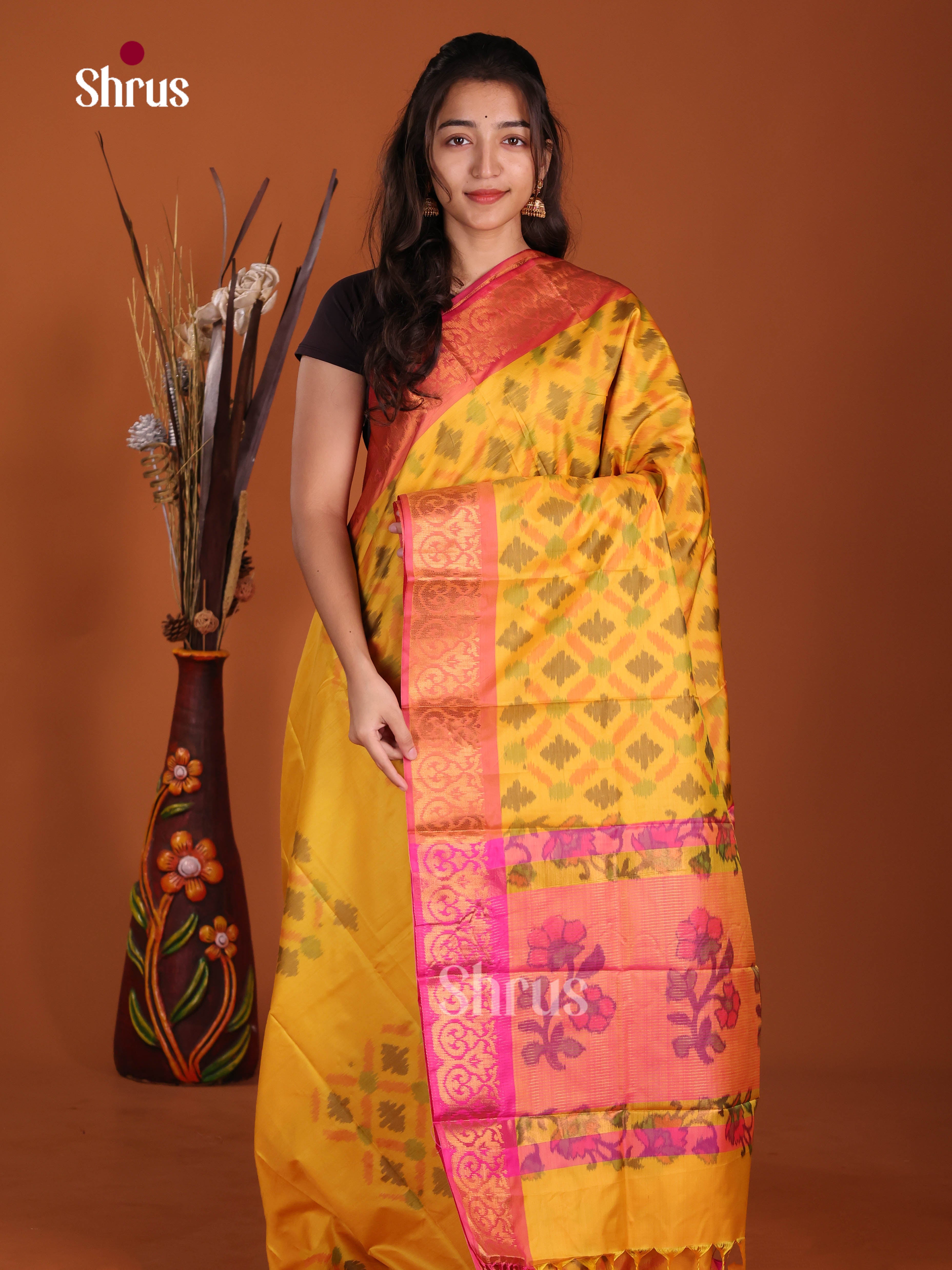 Yellow & Pink - Semi Pochampally Saree