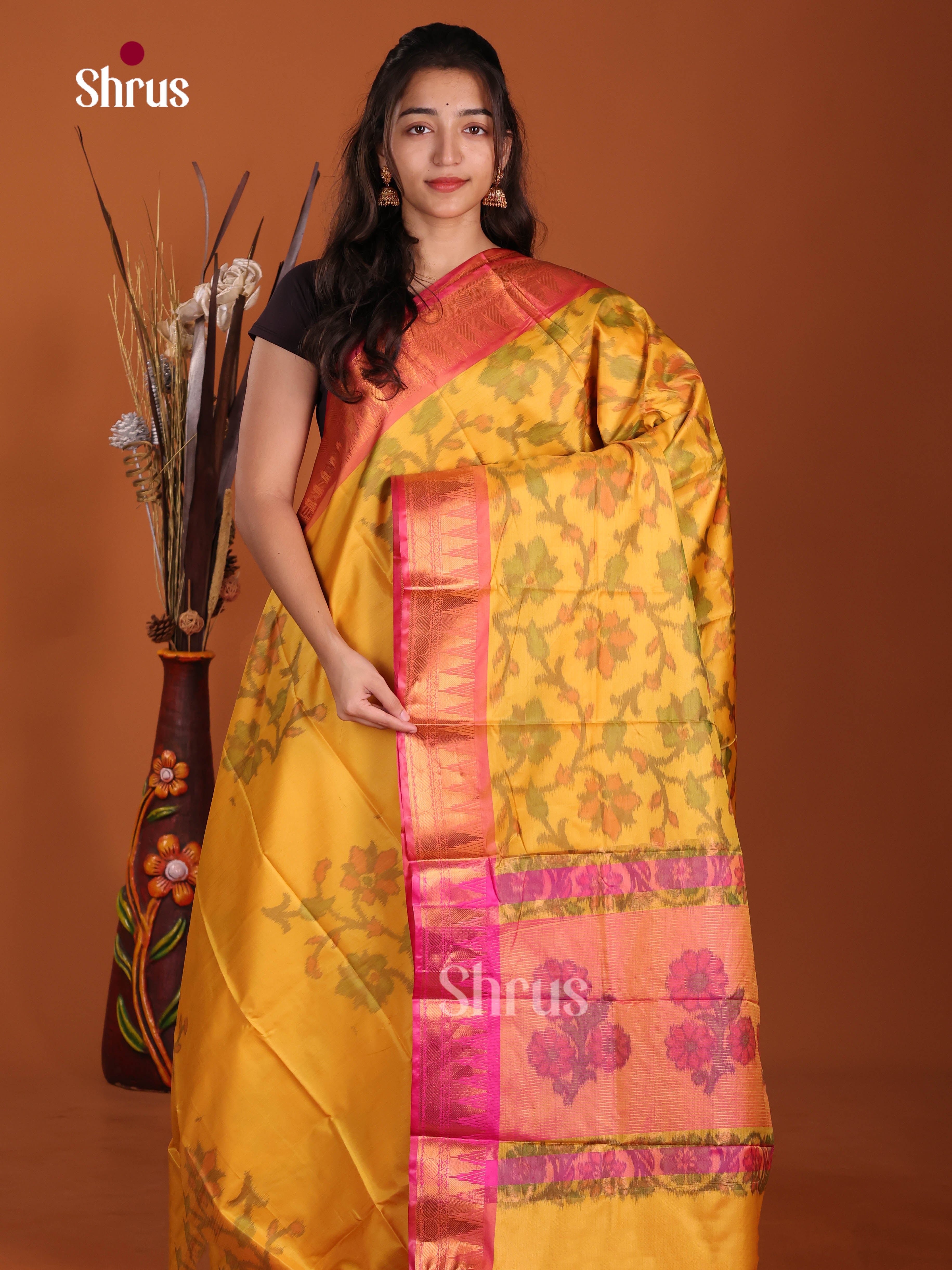 Yellow & Pink - Semi Pochampally Saree