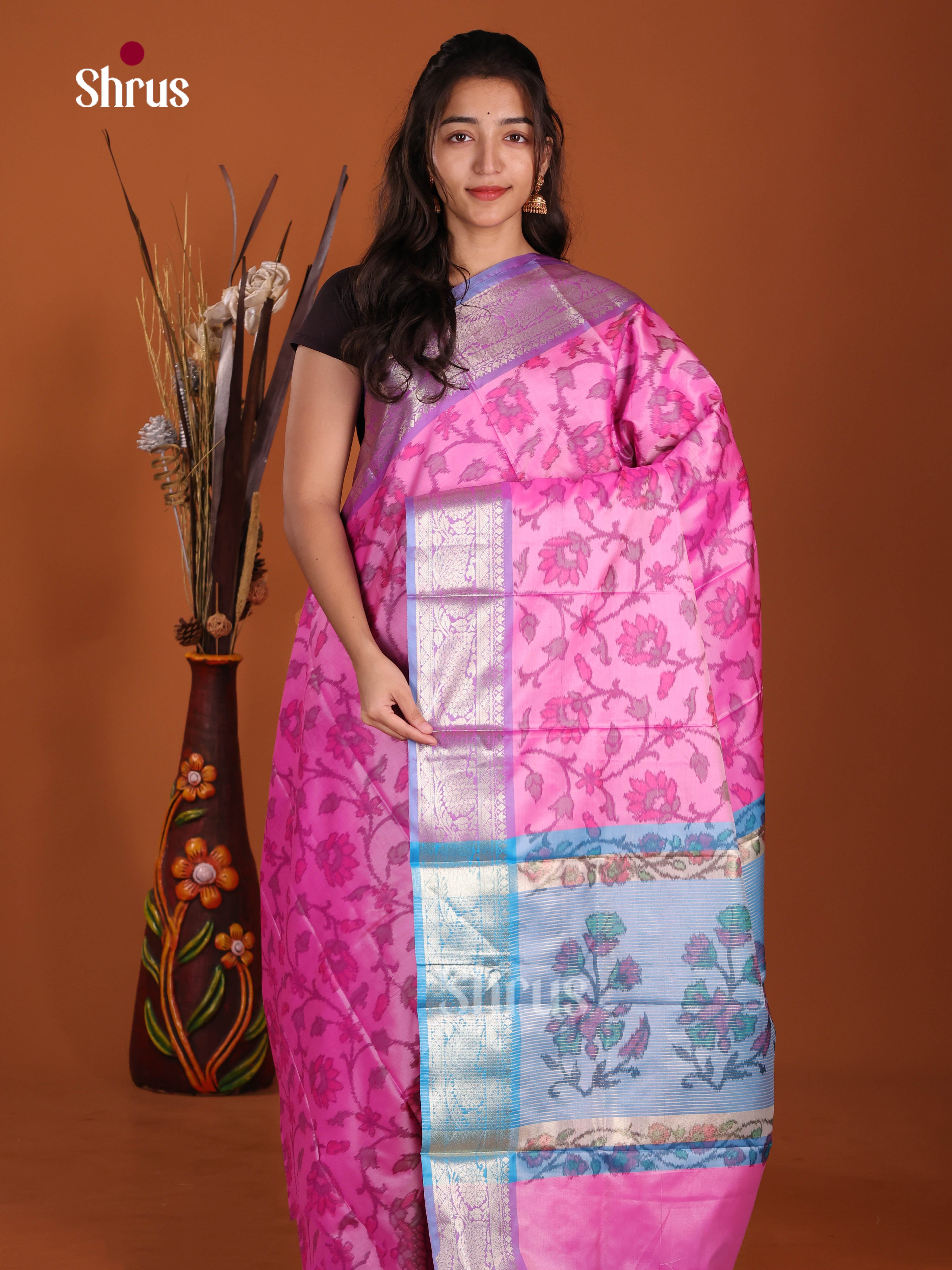 Pink & Blue- Semi Pochampally Saree