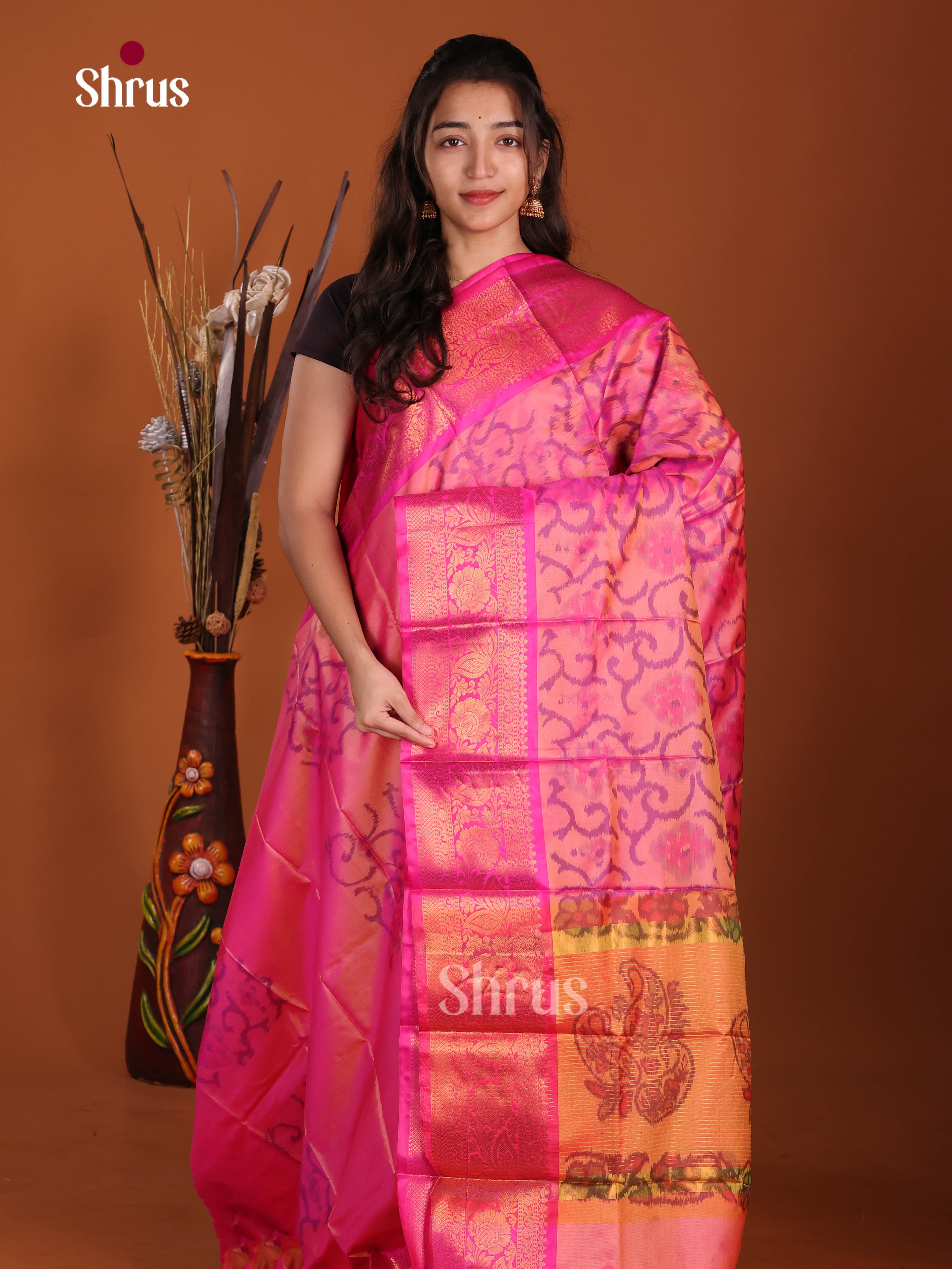 Pink & Orange - Semi Pochampally Saree