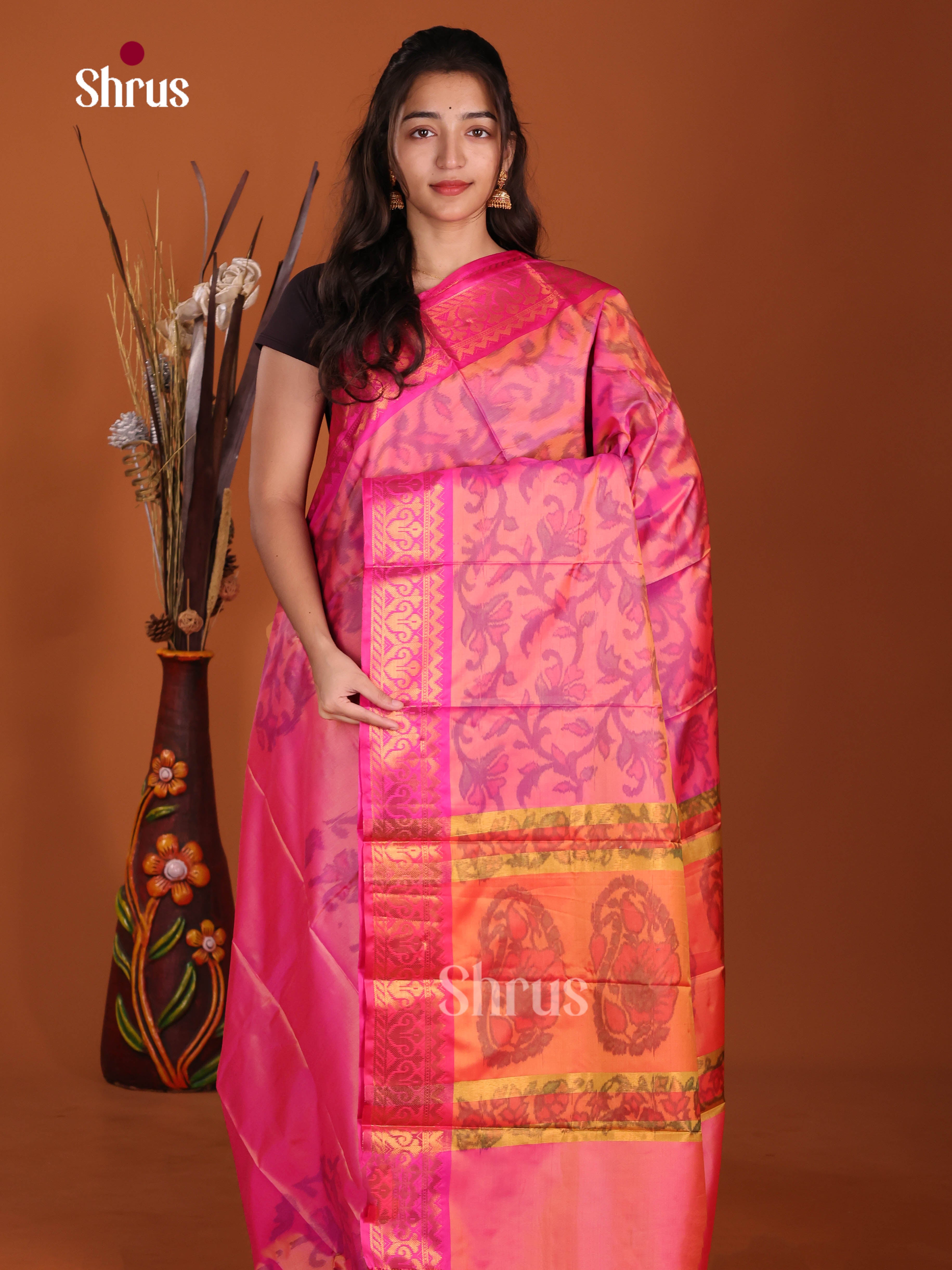 Pink & Orange - Semi Pochampally Saree