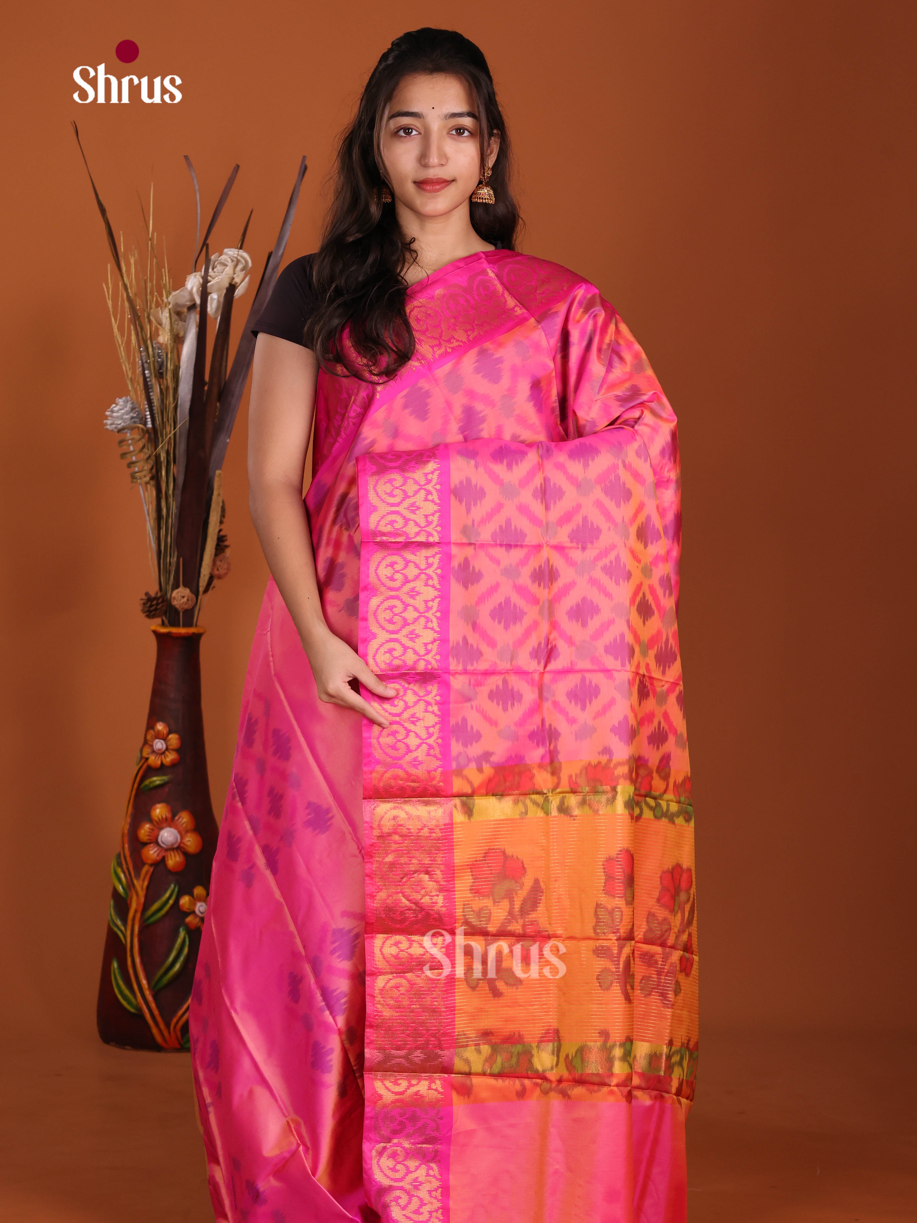 Pink & Orange - Semi Pochampally Saree