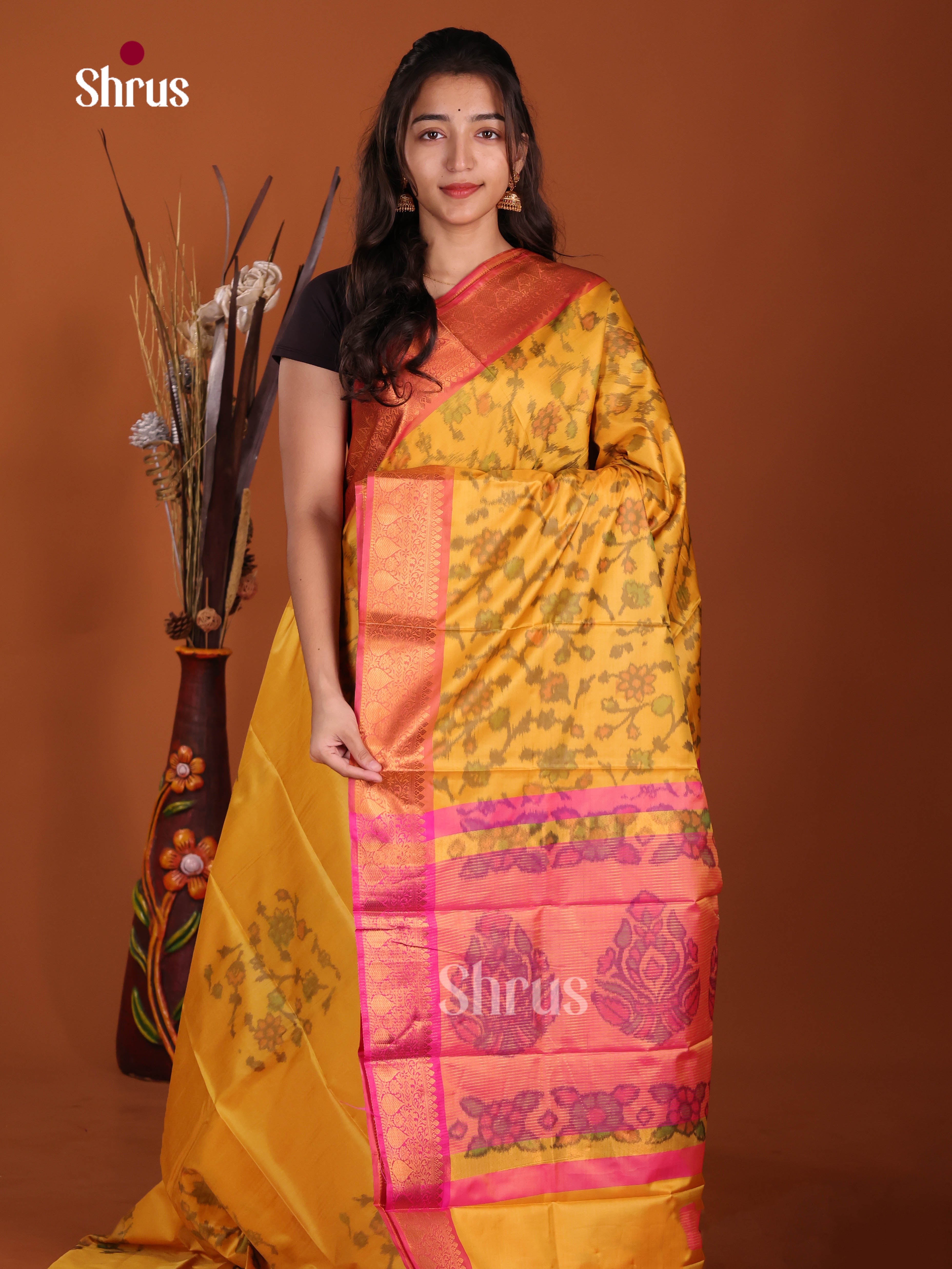 Yellow & Pink - Semi Pochampally Saree
