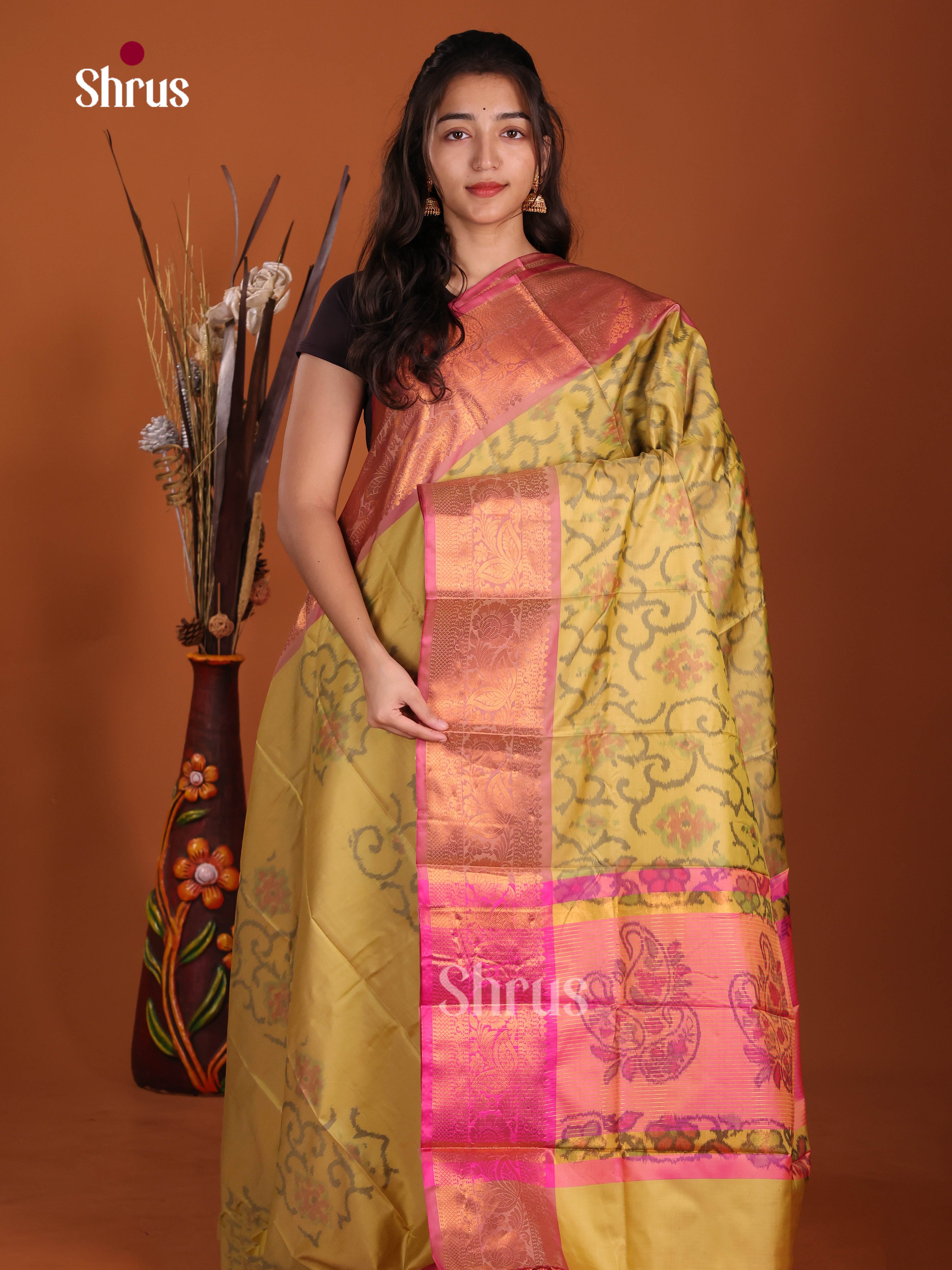 Yellow & Pink - Semi Pochampally Saree