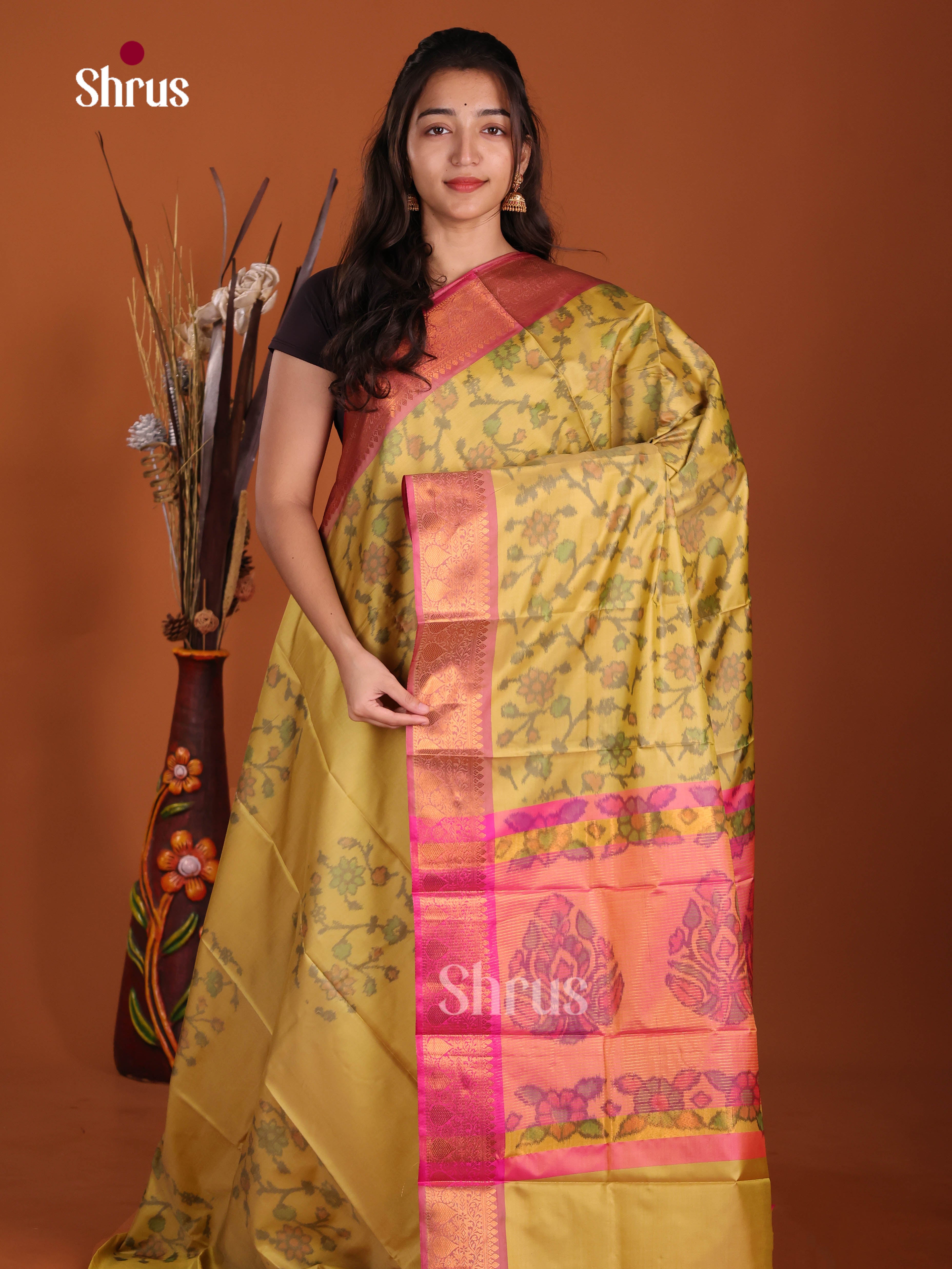 Yellow & Pink - Semi Pochampally Saree