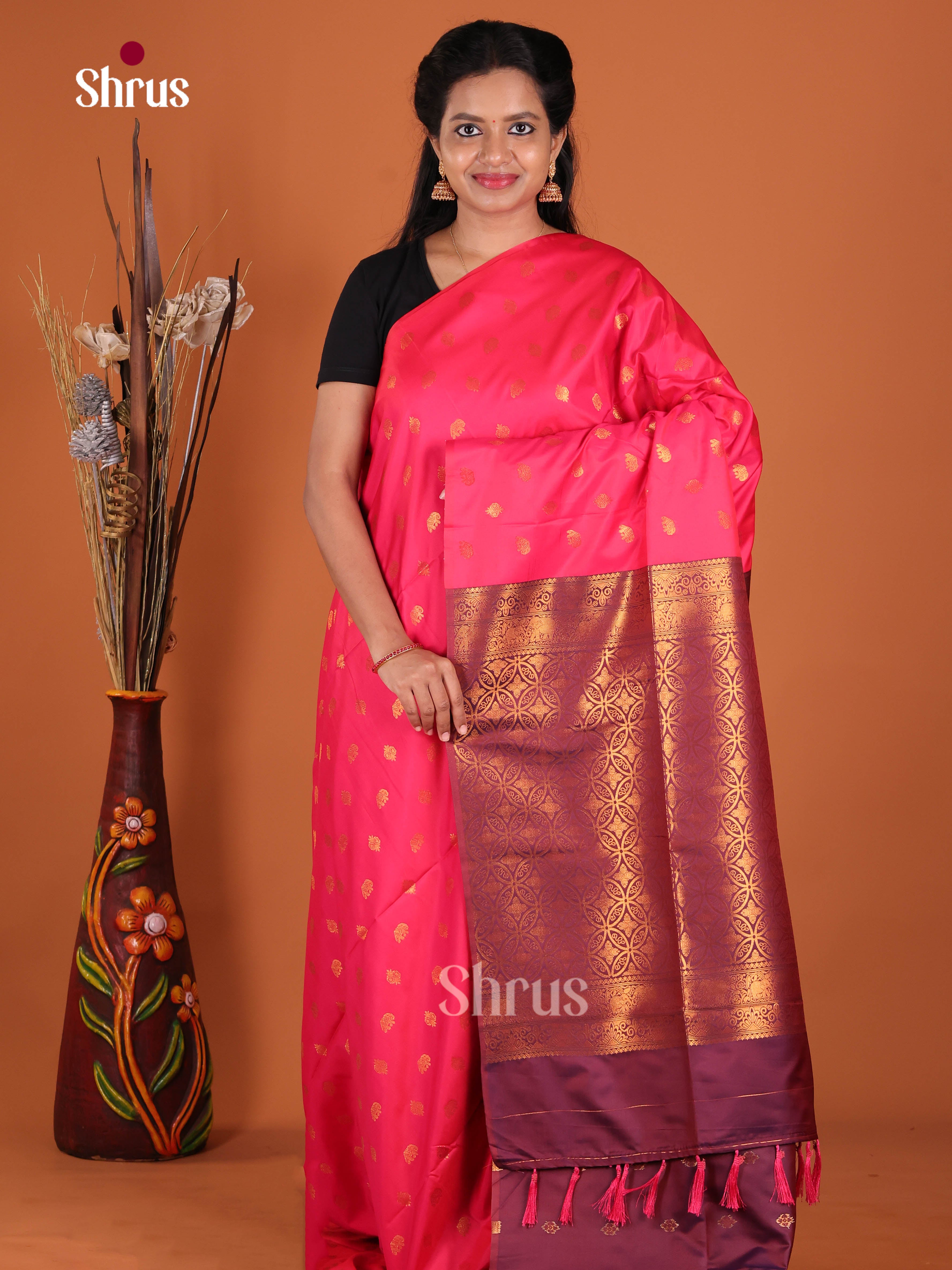 Pink & Purple - Semi Softsilk Saree