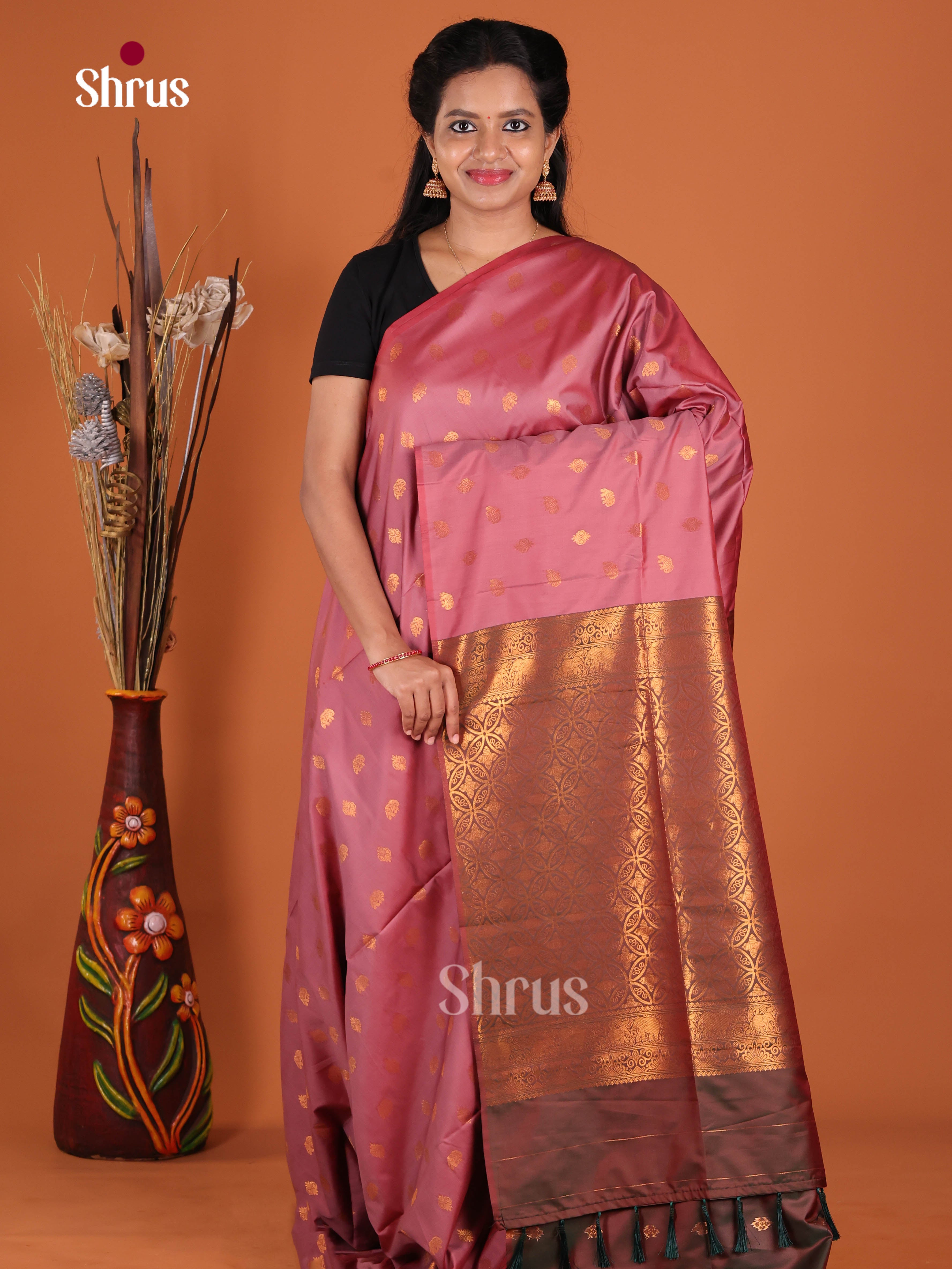 Onion Peel & Brown - Semi Softsilk Saree