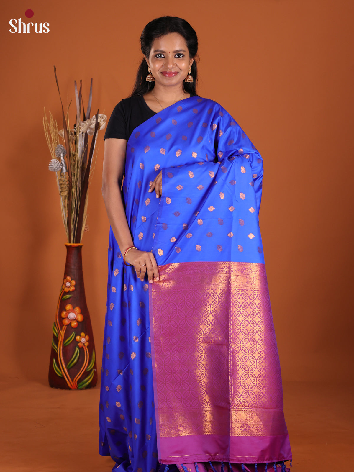 Blue & Pink - Semi Softsilk Saree