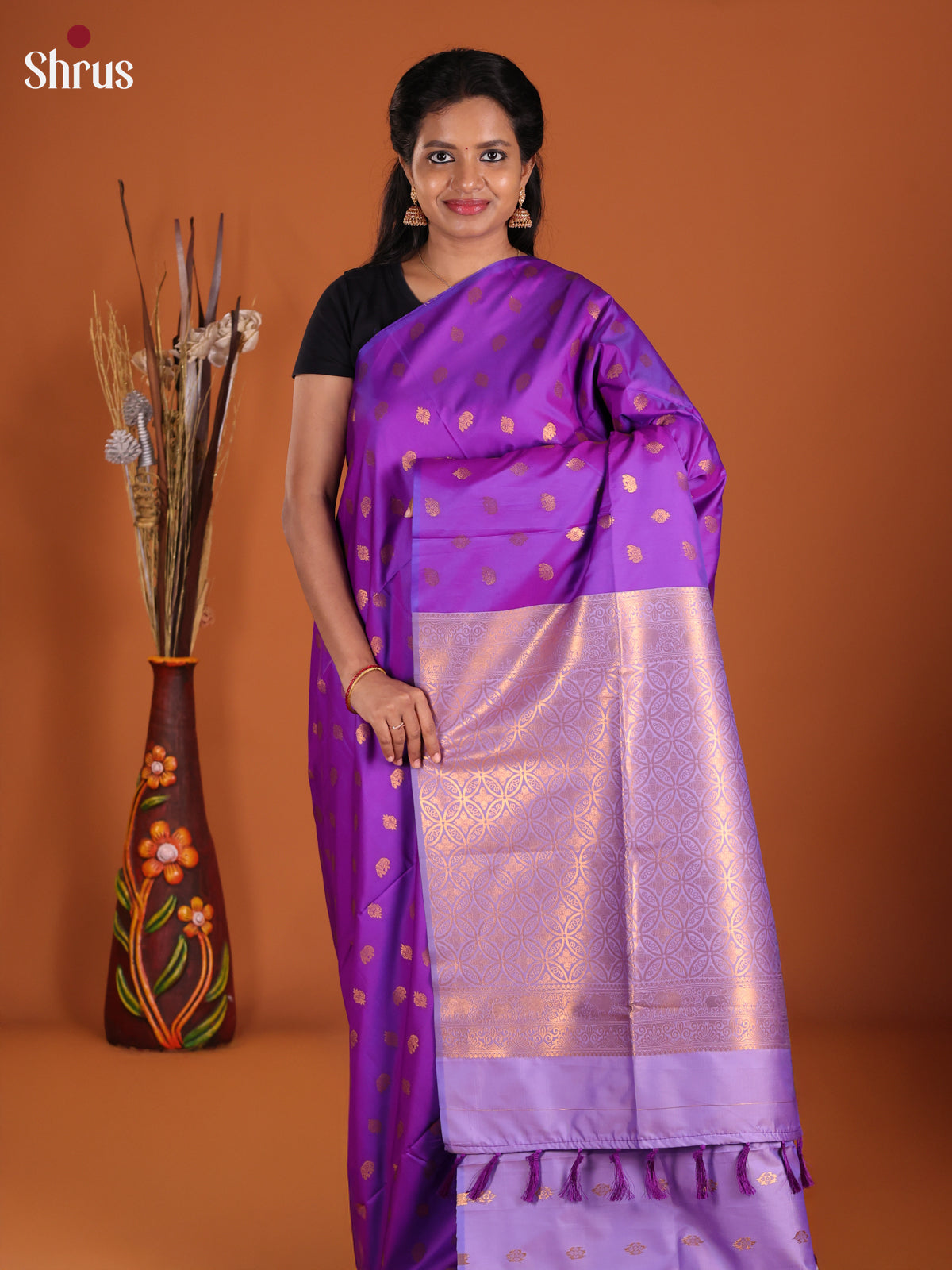 Purple & Lavender - Semi Softsilk Saree