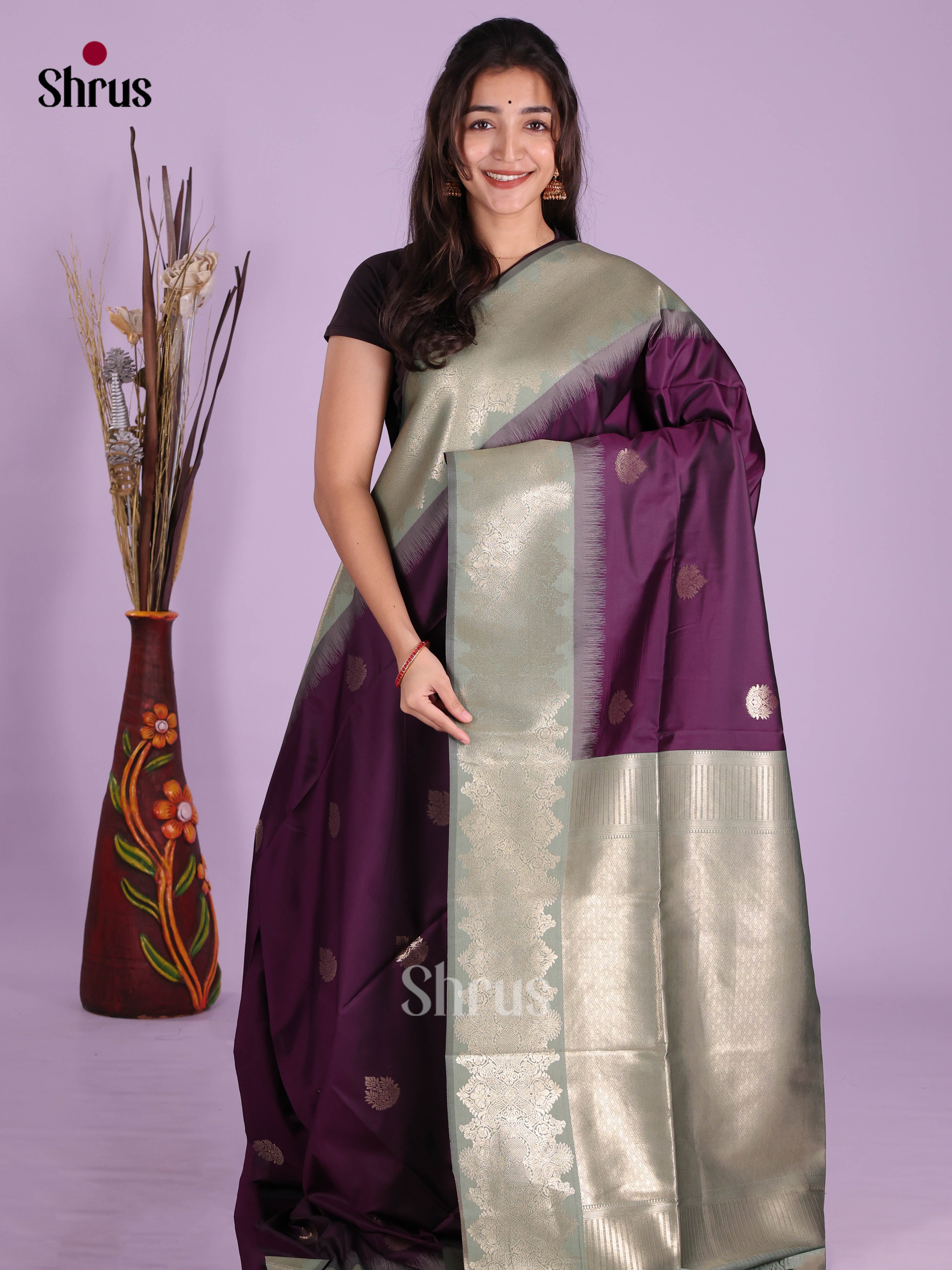 Violet & Grey - Semi Softsilk Saree