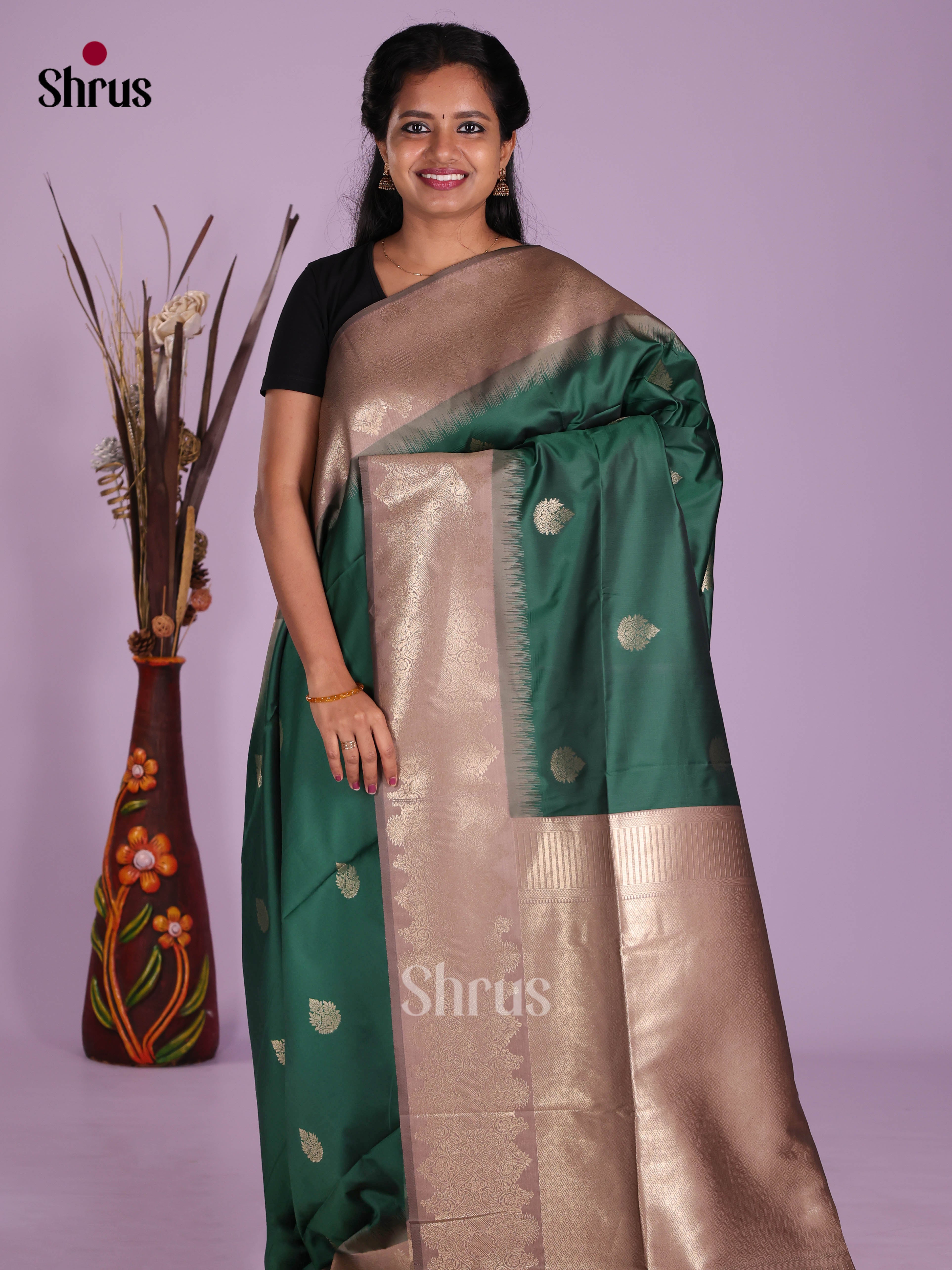 Green & Grey- Semi Softsilk Saree