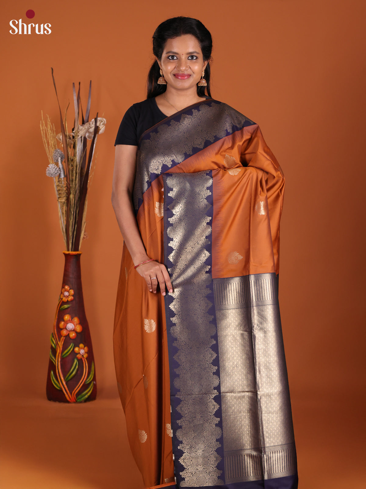 Rust & Blue - Semi Softsilk Saree