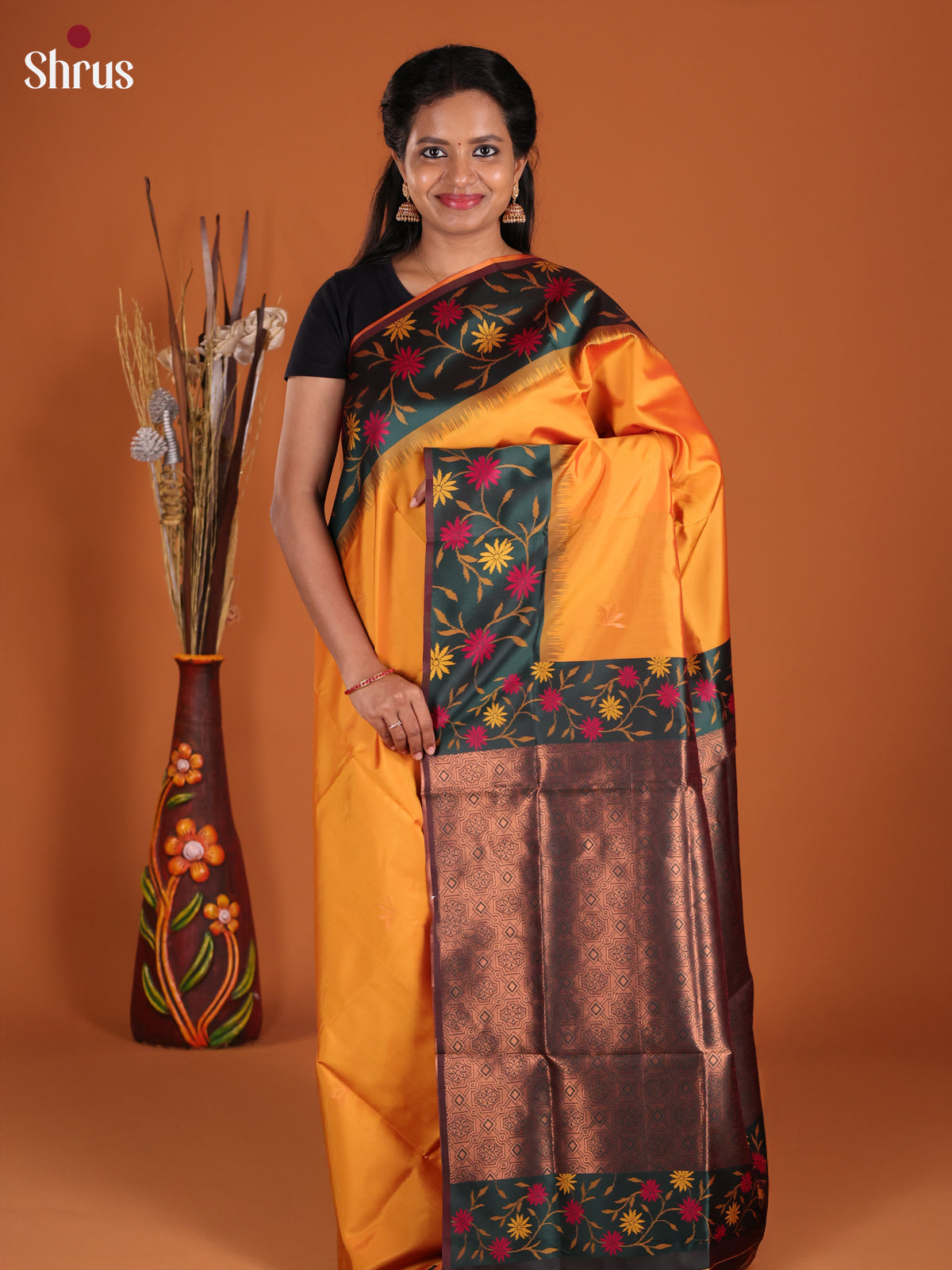 Mustard & Green - Semi Softsilk Saree