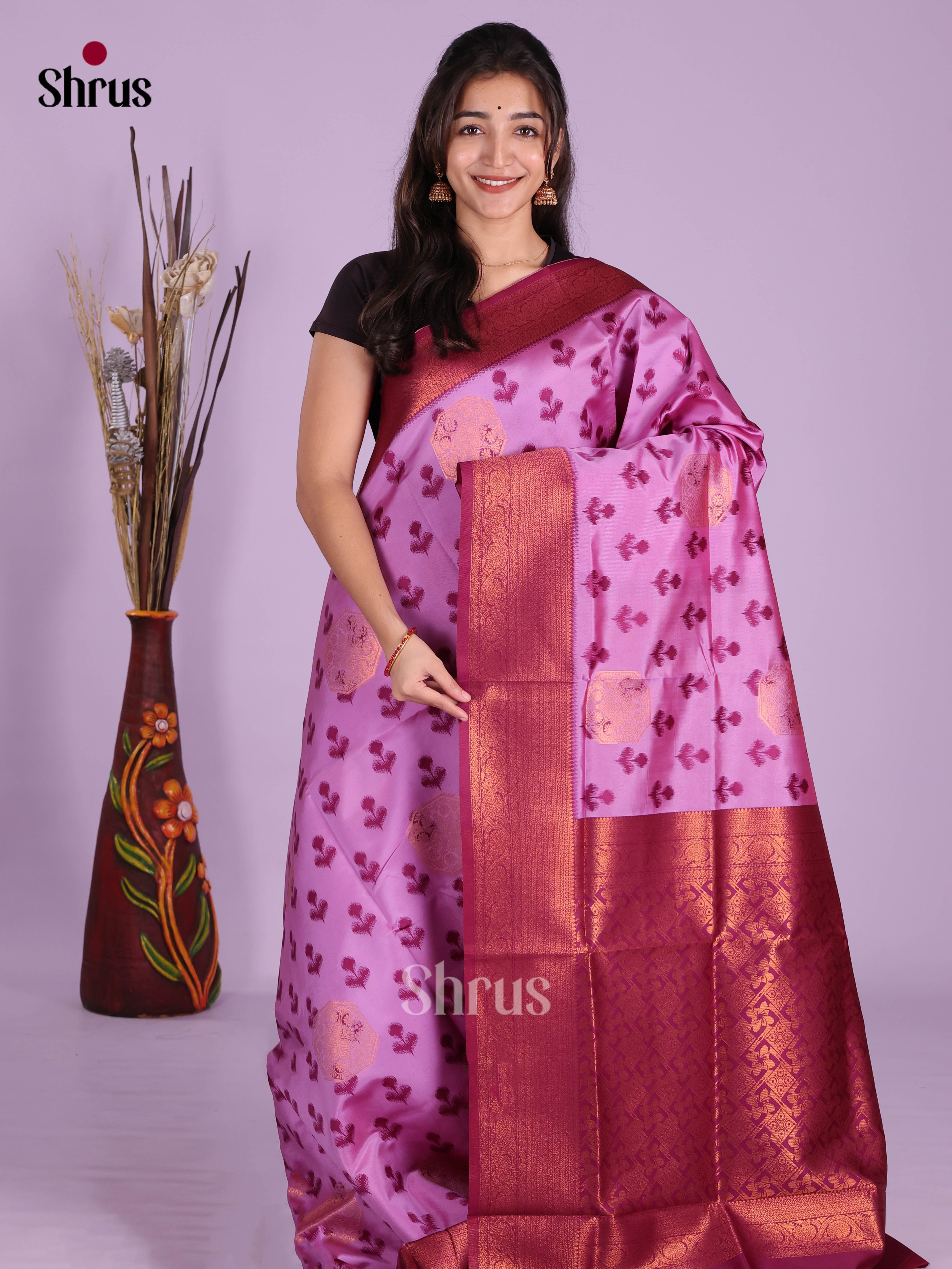 Lilac & Purple - Semi Softsilk Saree