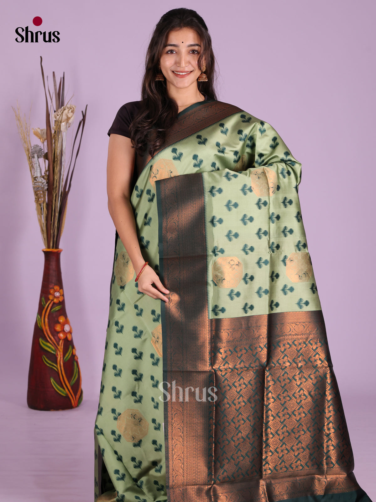 Pista Green & Green - Semi Softsilk Saree