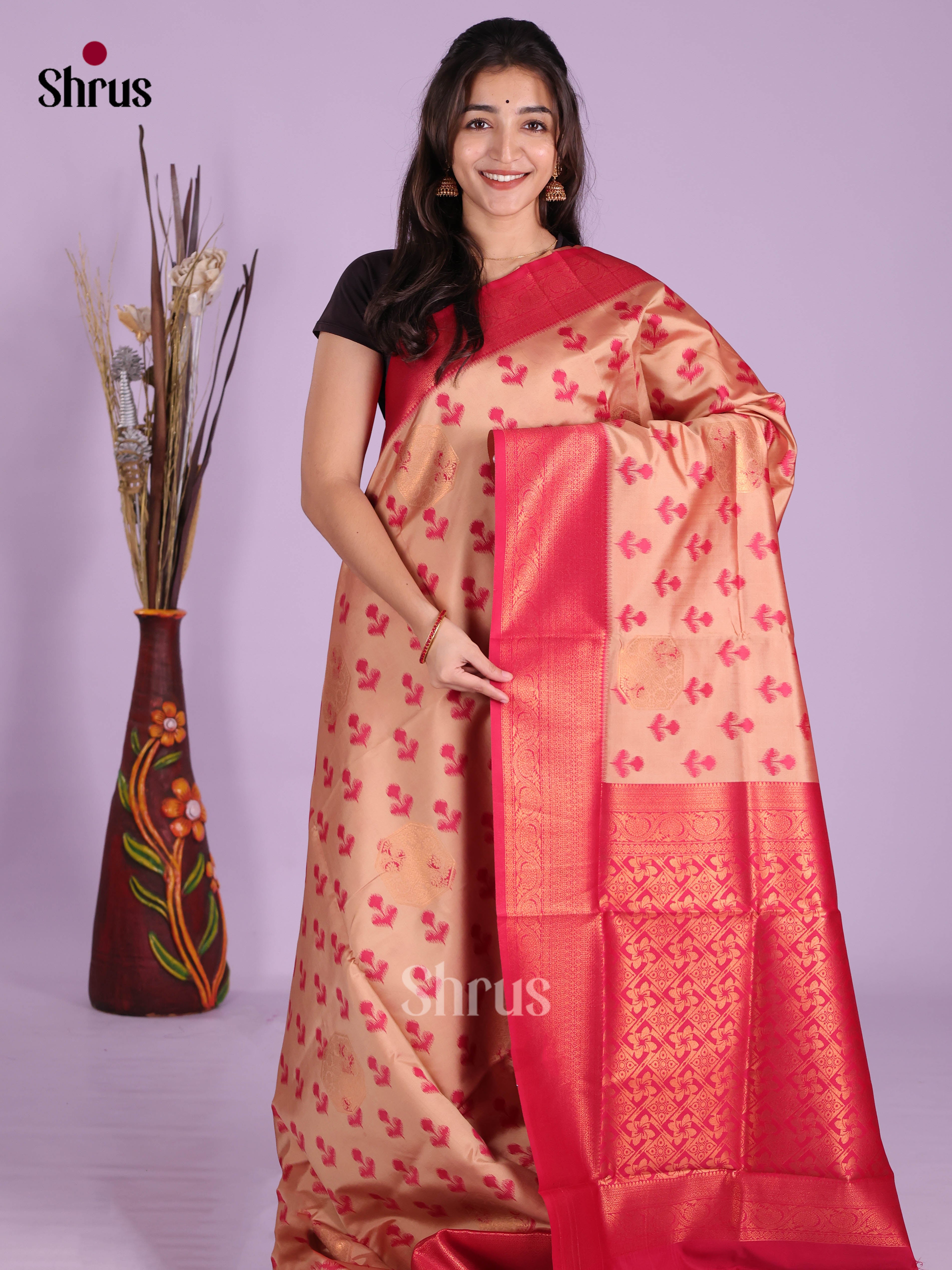 Peach & Pink - Semi Softsilk Saree