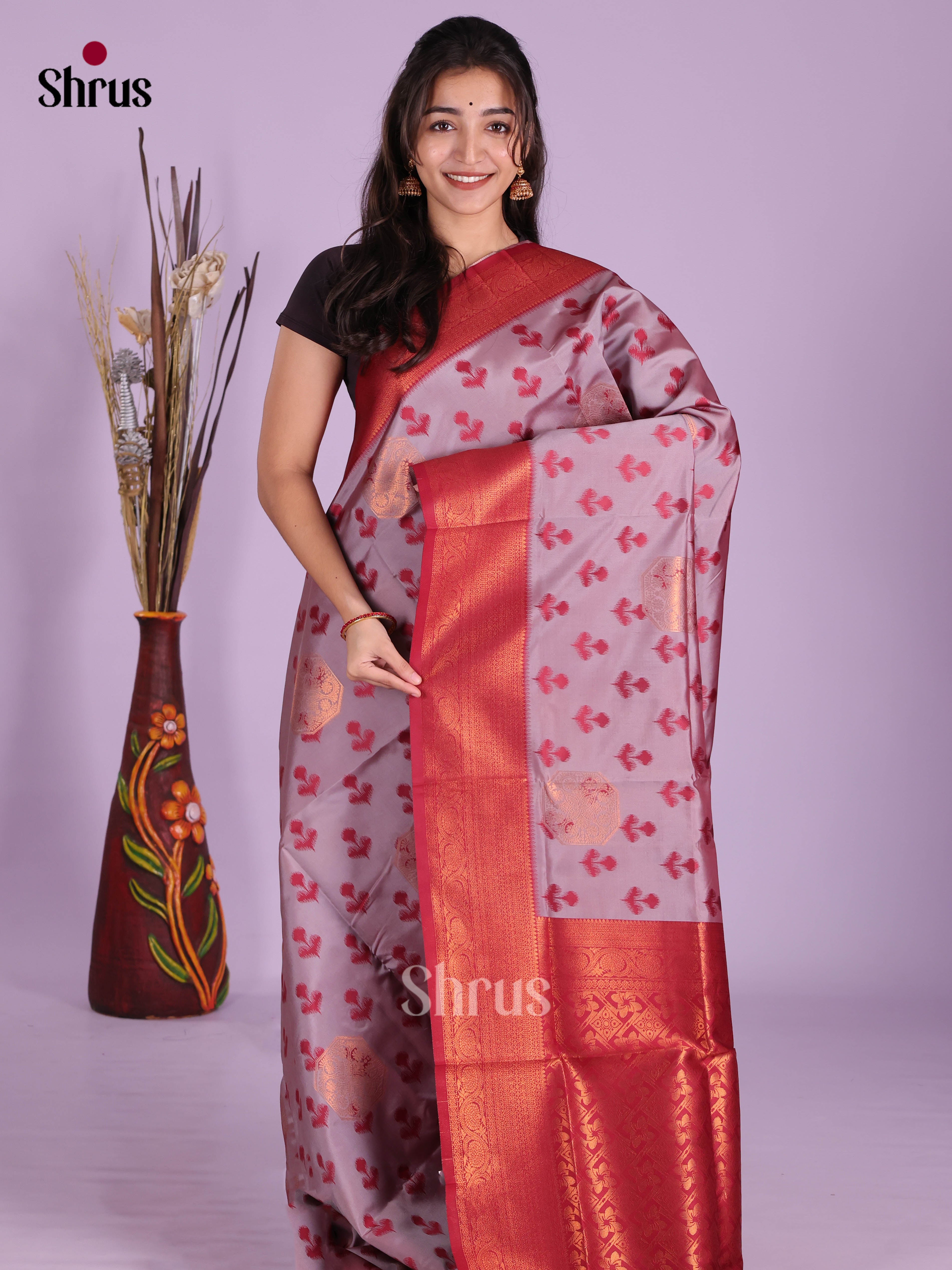 Purple & Maroon - Semi Softsilk Saree