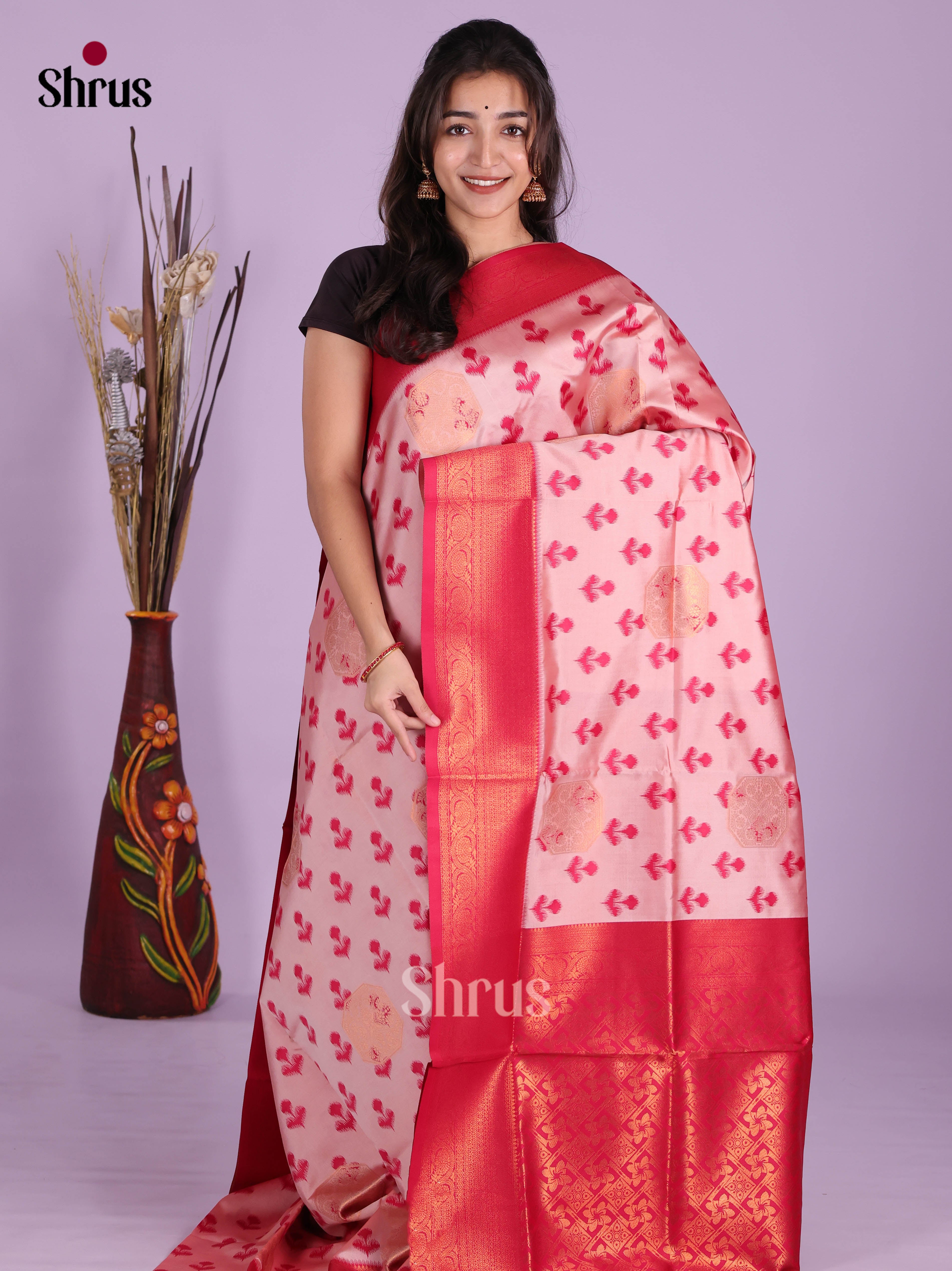 Baby Pink & Pink - Semi Softsilk Saree