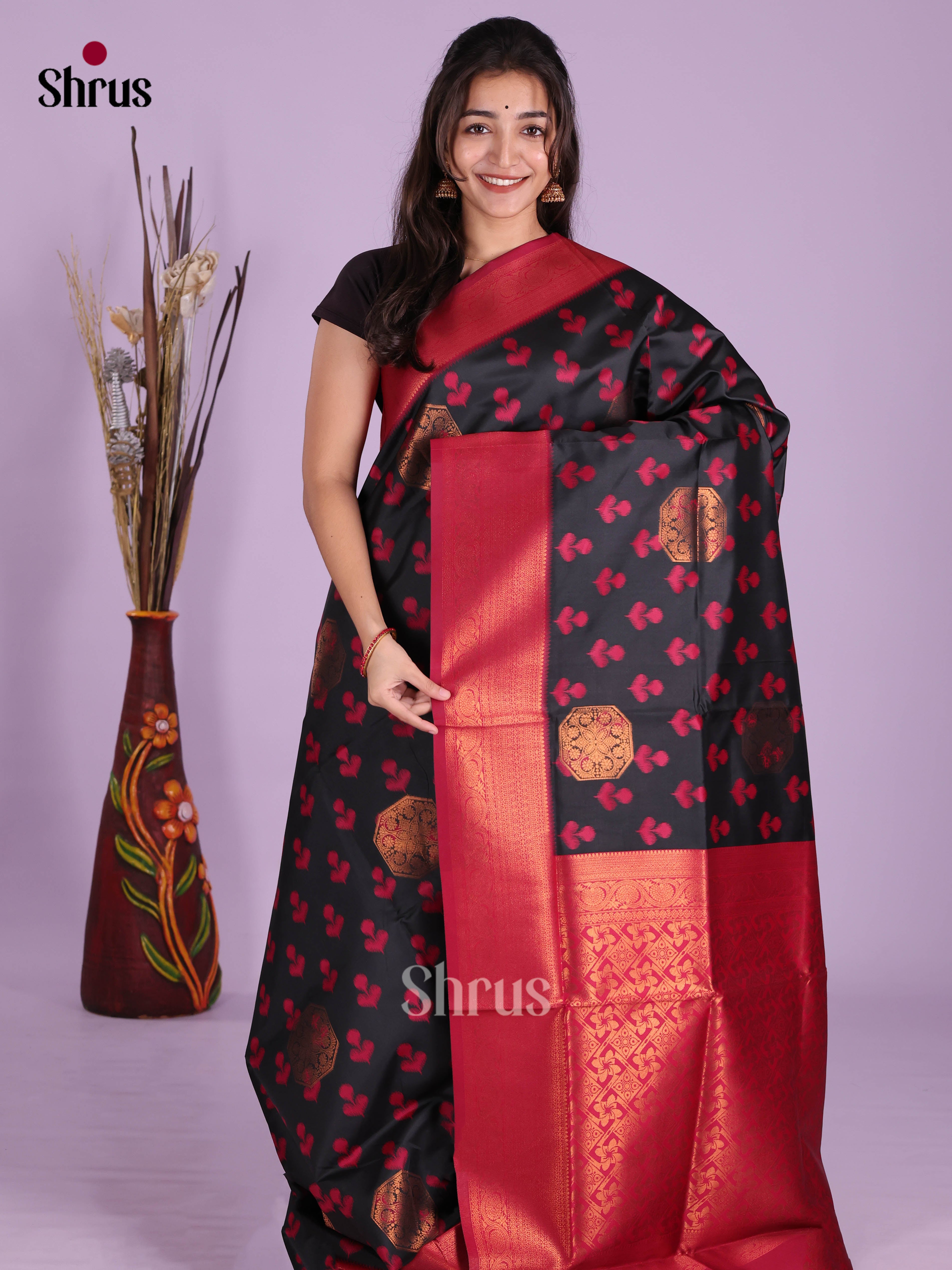 Blue & Maroon - Semi Softsilk Saree