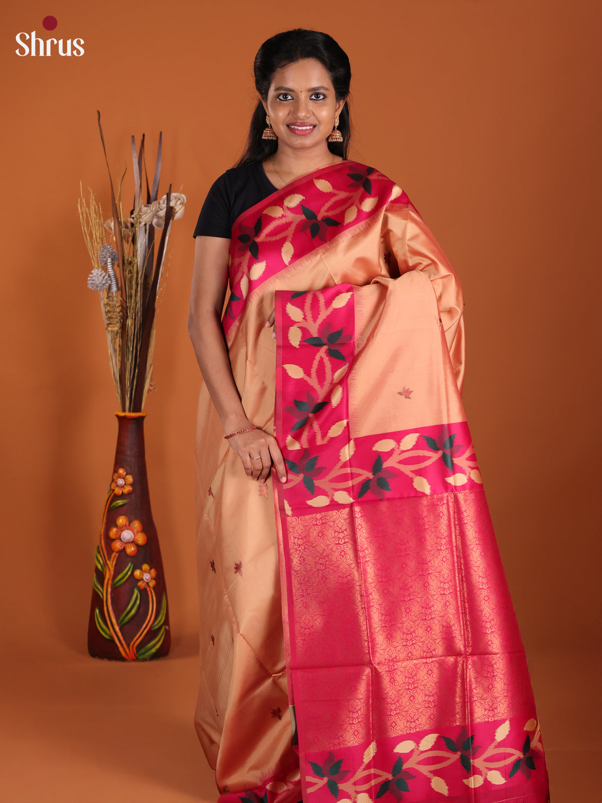 Peach & Pink - Semi Softsilk Saree