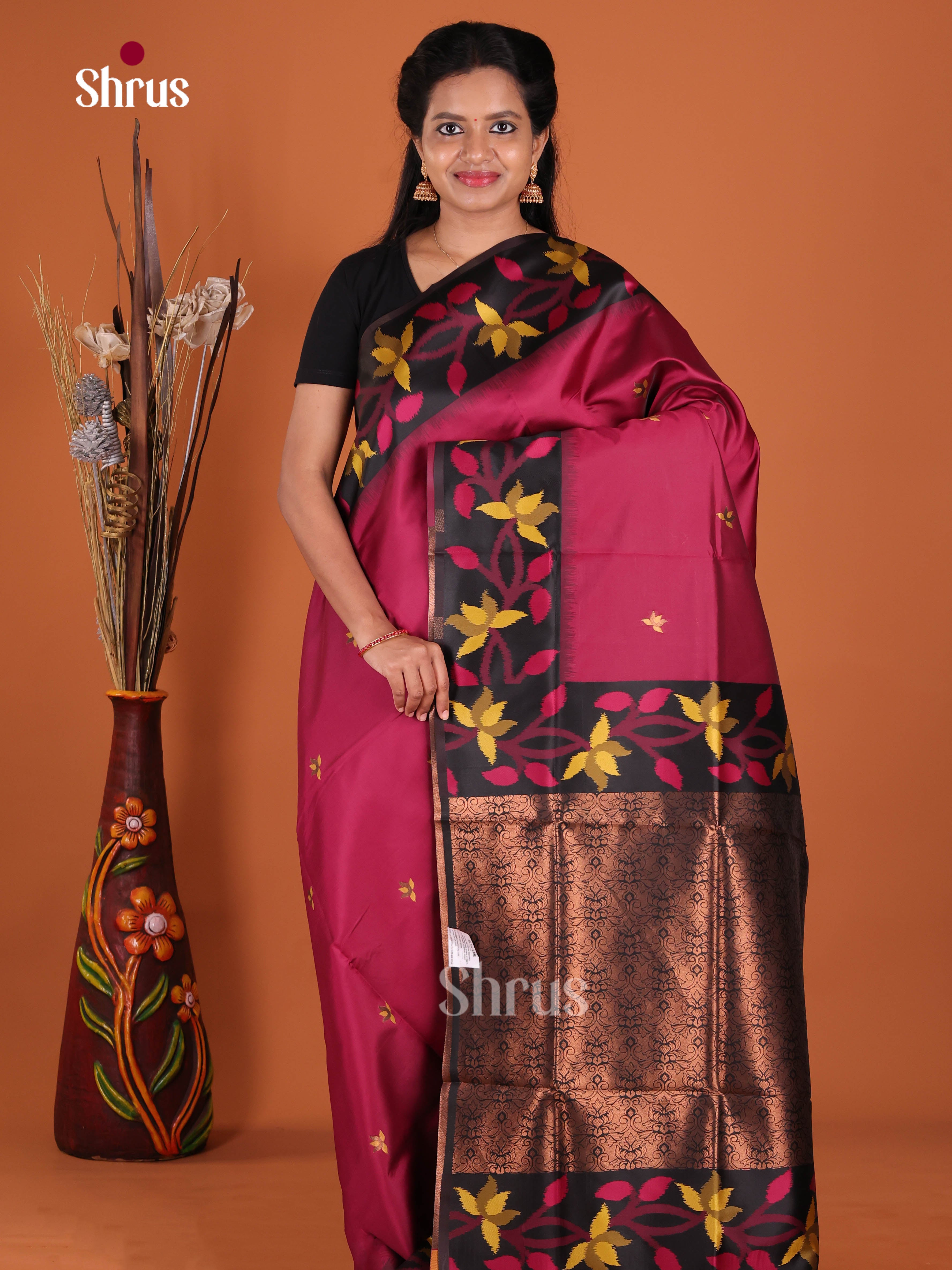 Maroon & Black - Semi Softsilk Saree