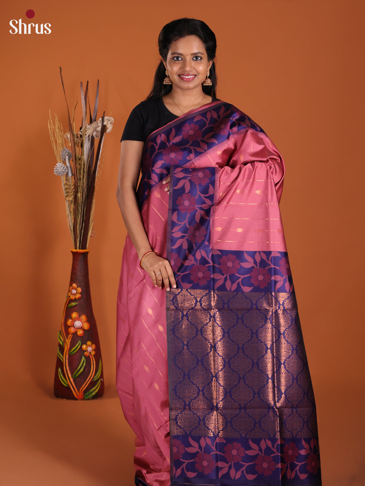 Pink & Blue - Semi Softsilk Saree