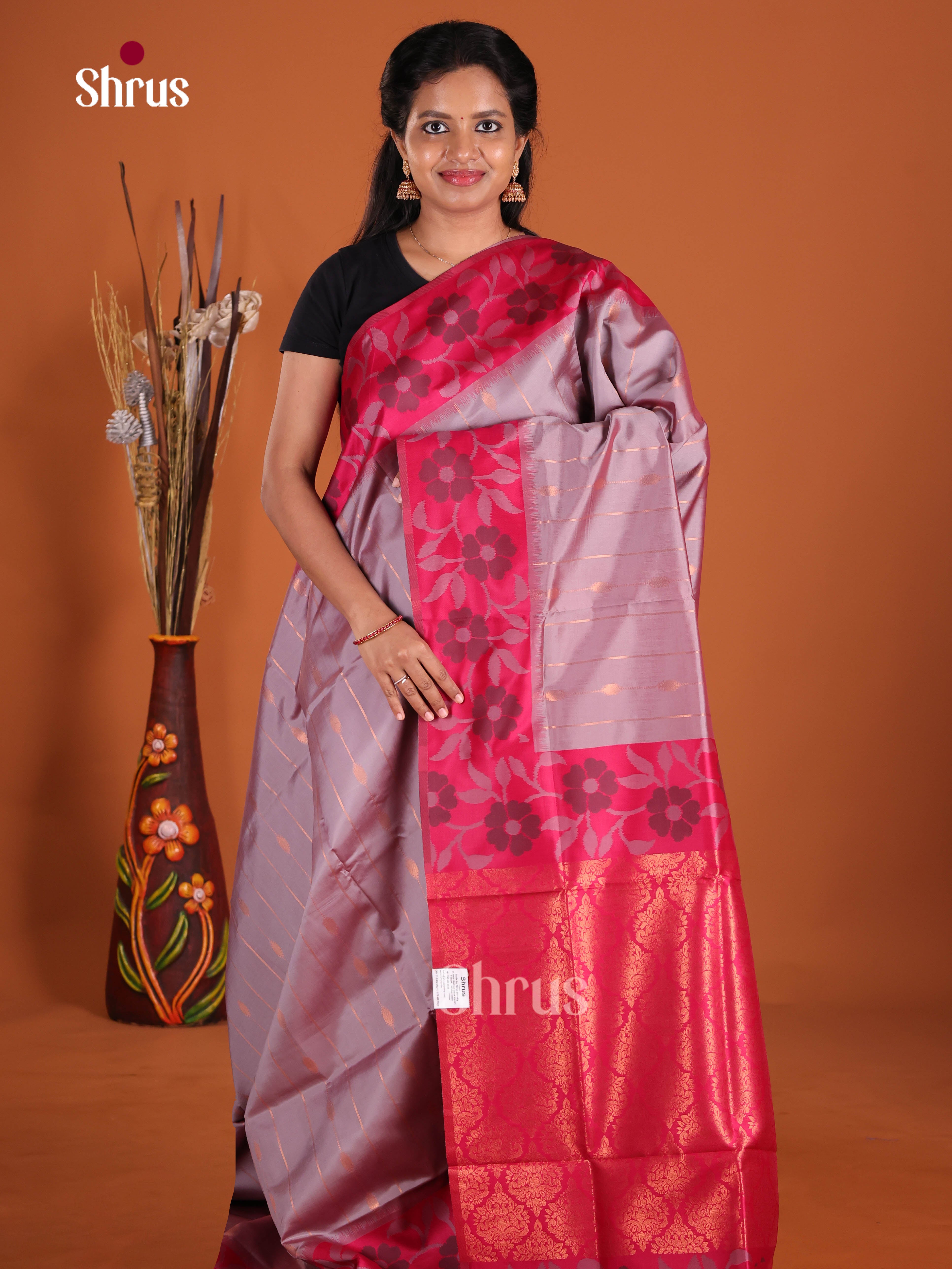 Lavender & Pink - Semi Softsilk Saree