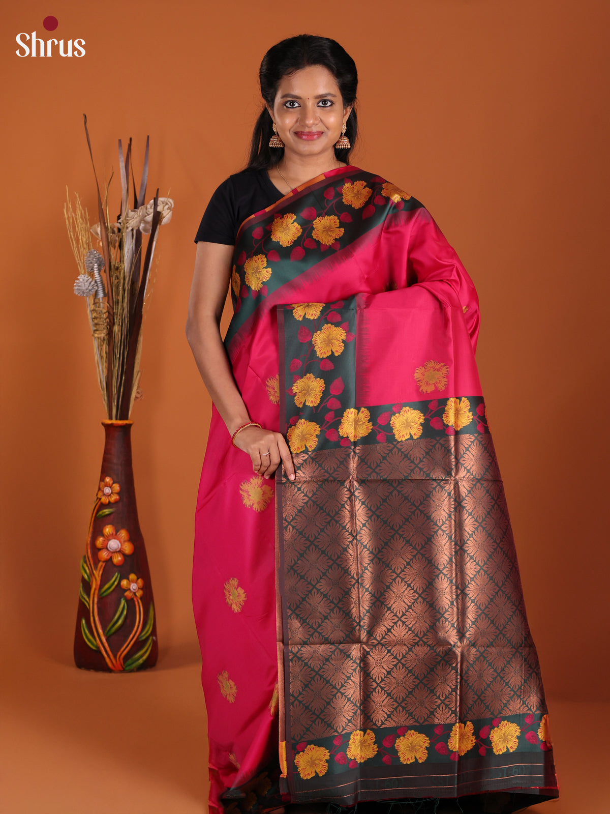 Pink & Green - Semi Softsilk Saree