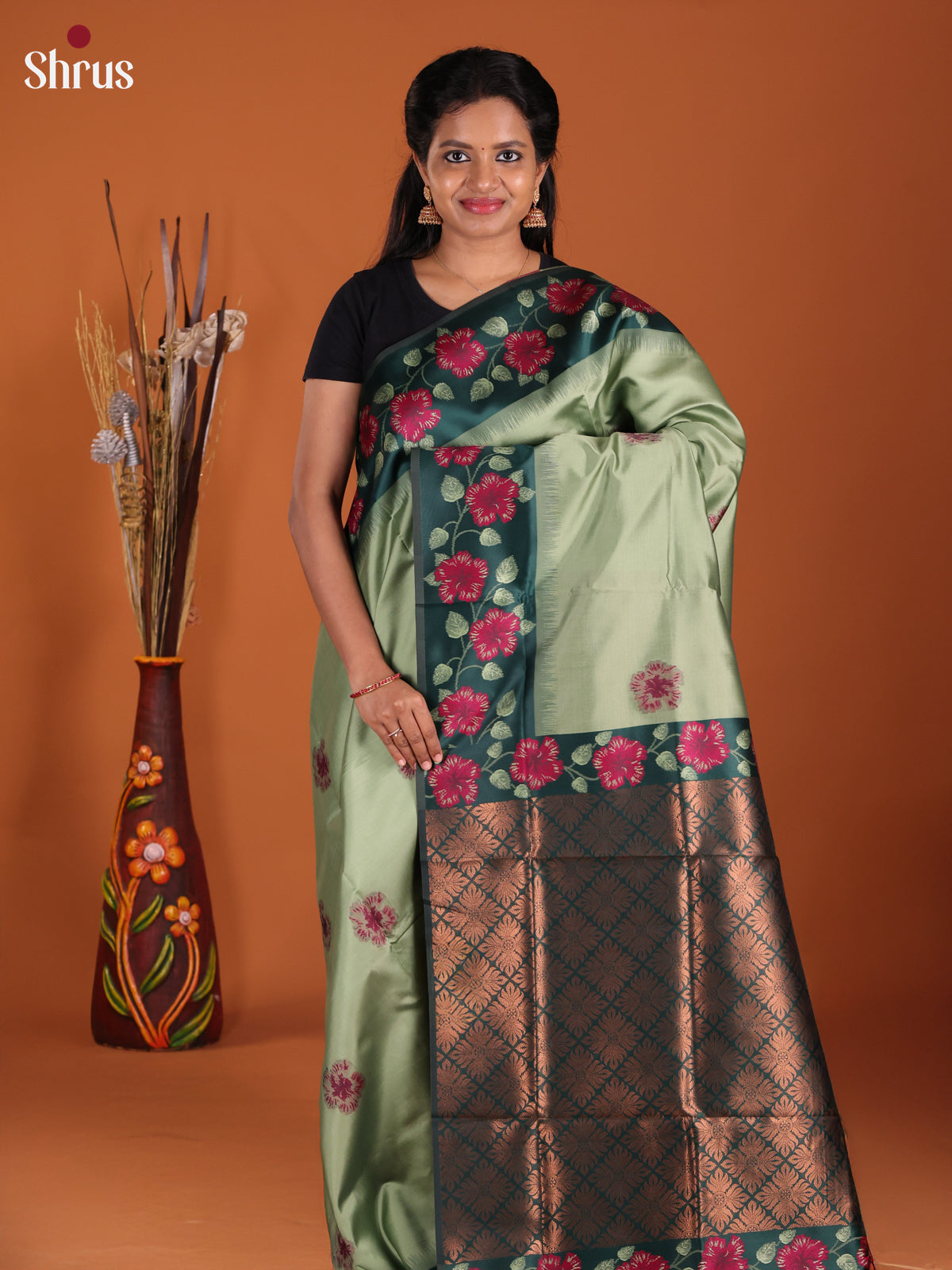 Pista Green & Green - Semi Softsilk Saree
