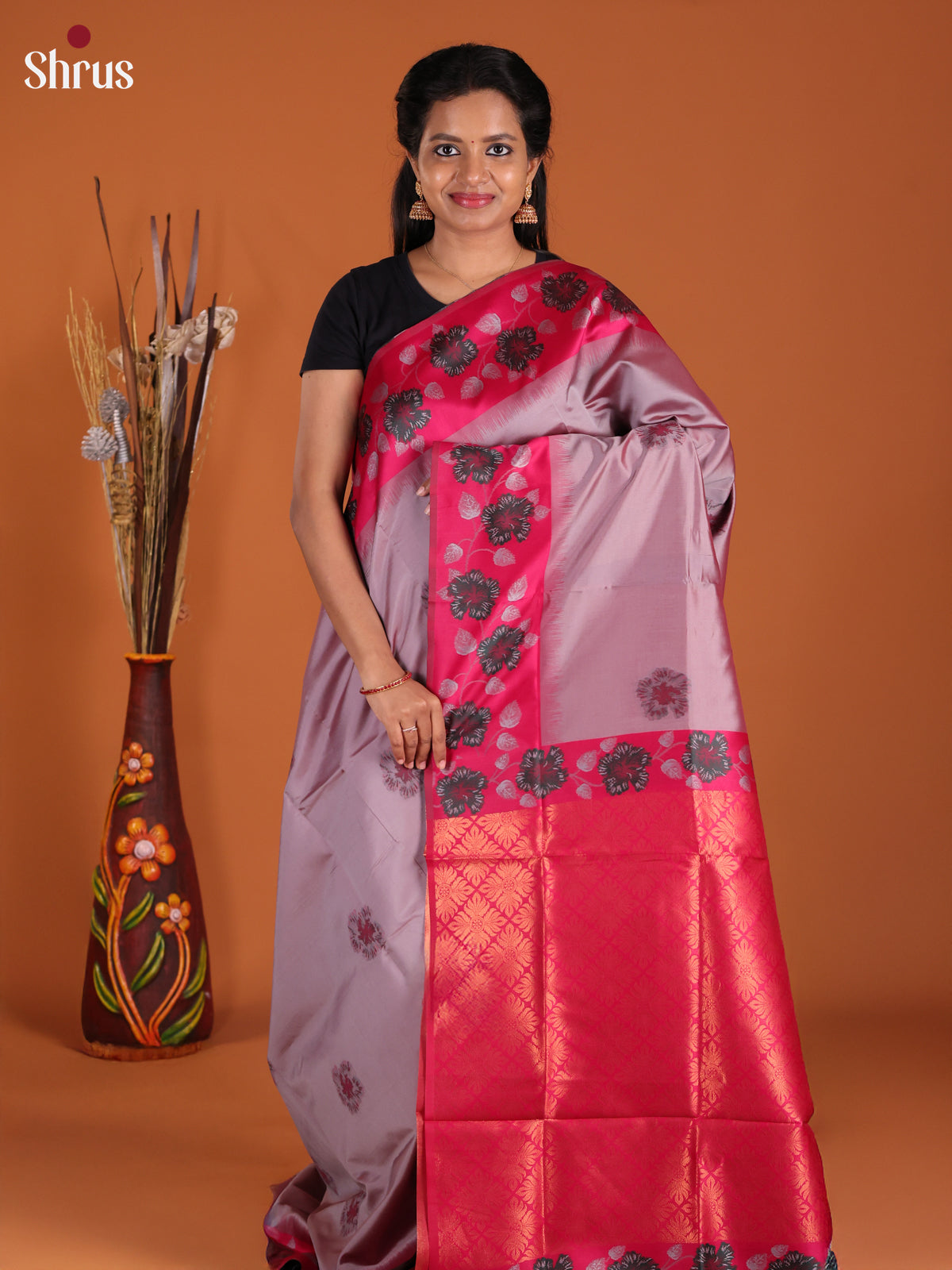 Lavender & Pink - Semi Softsilk Saree