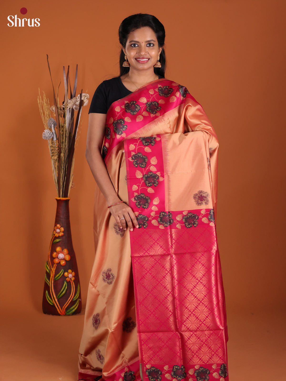 Peach & Pink - Semi Softsilk Saree