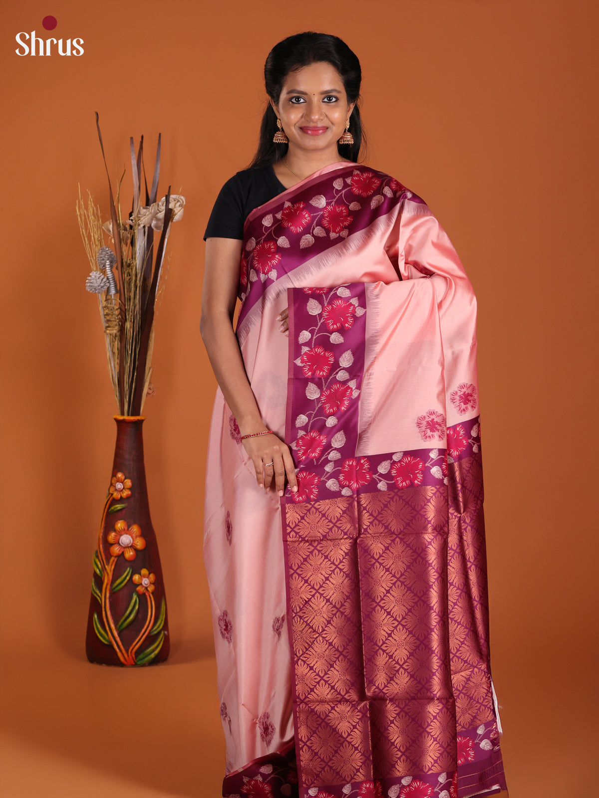 Pink & Purple- Semi Softsilk Saree