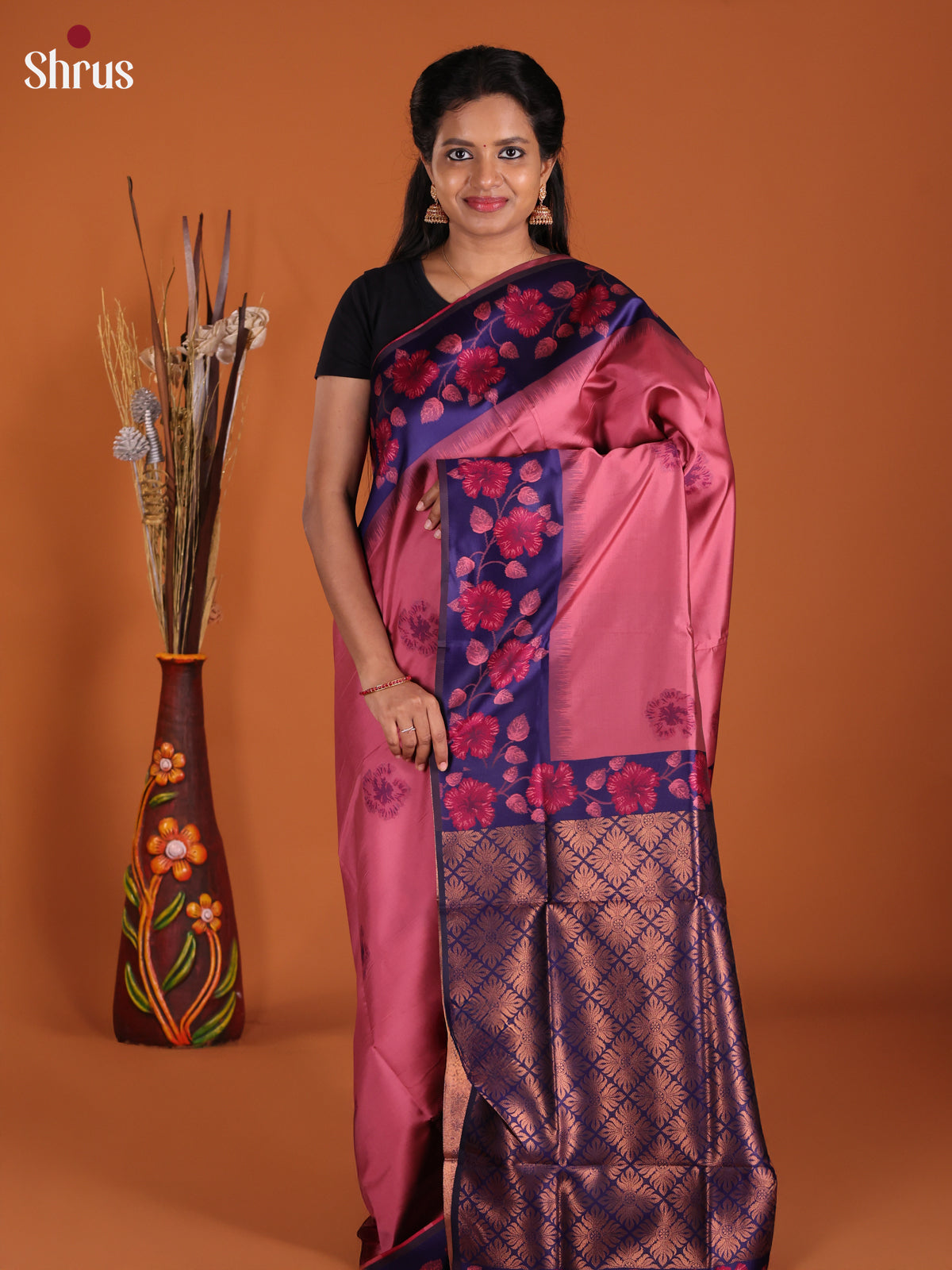 Pink & Blue - Semi Softsilk Saree