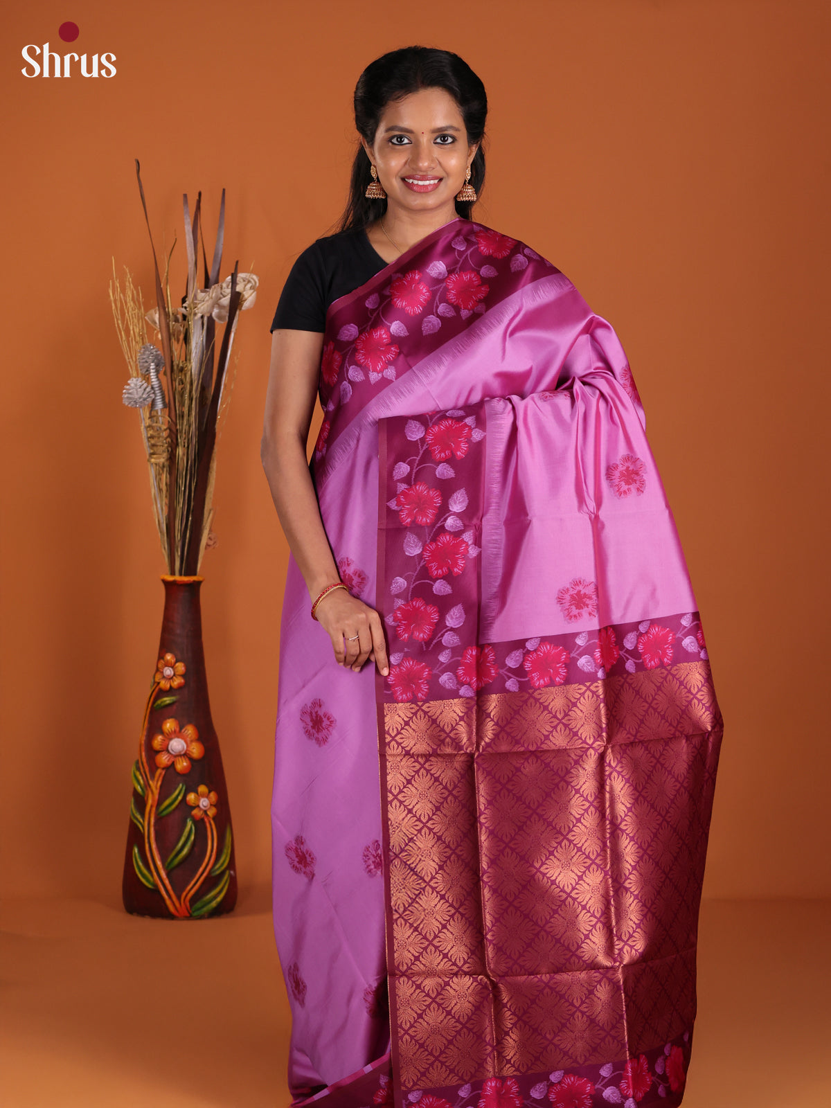 Purple & Maroon - Semi Softsilk Saree