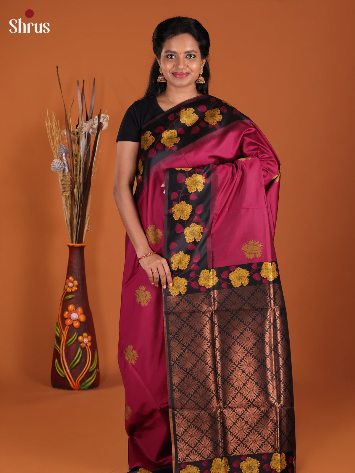 Maroon & Black- Semi Softsilk Saree