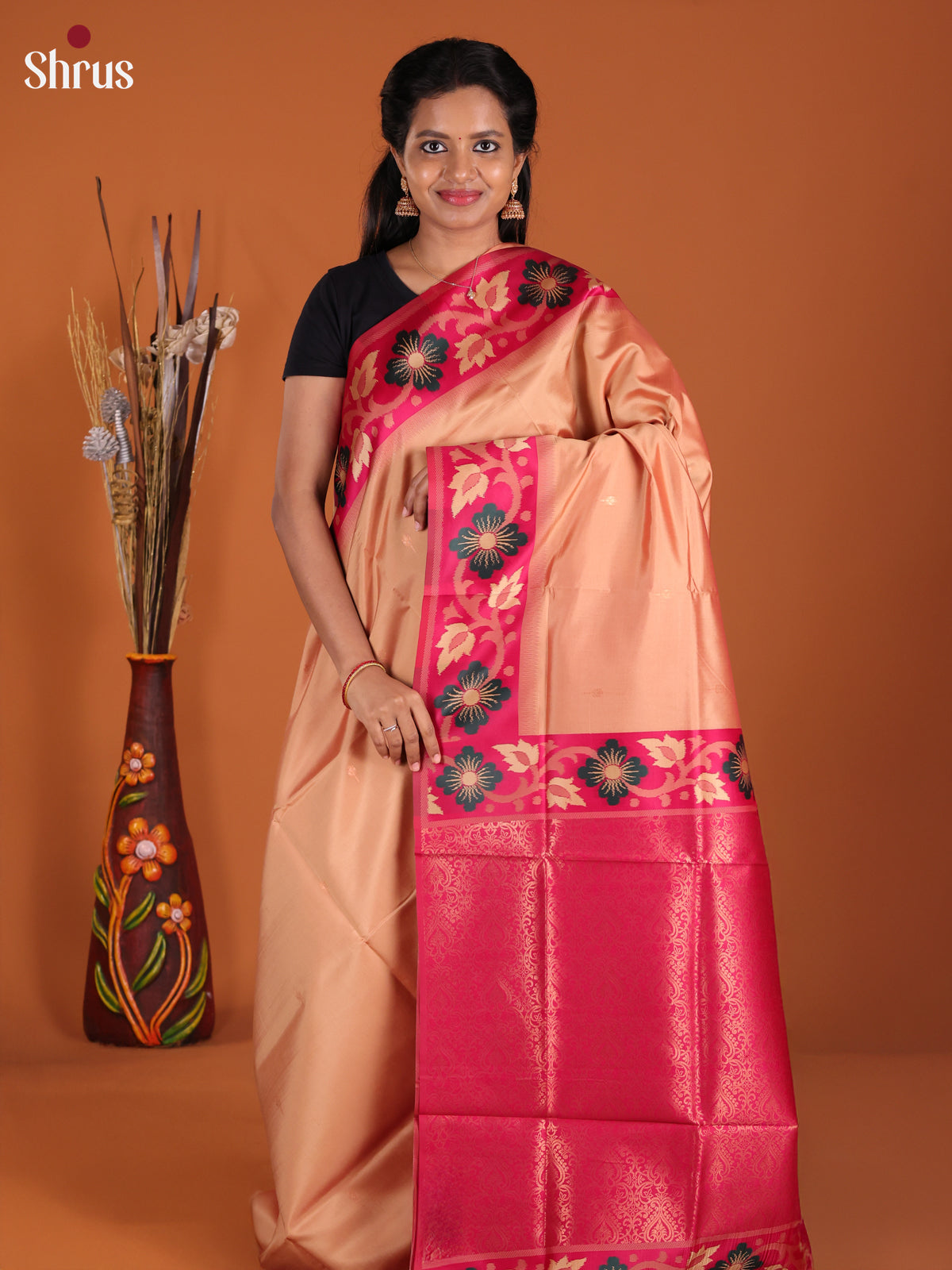 Peach & Pink- Semi Softsilk Saree