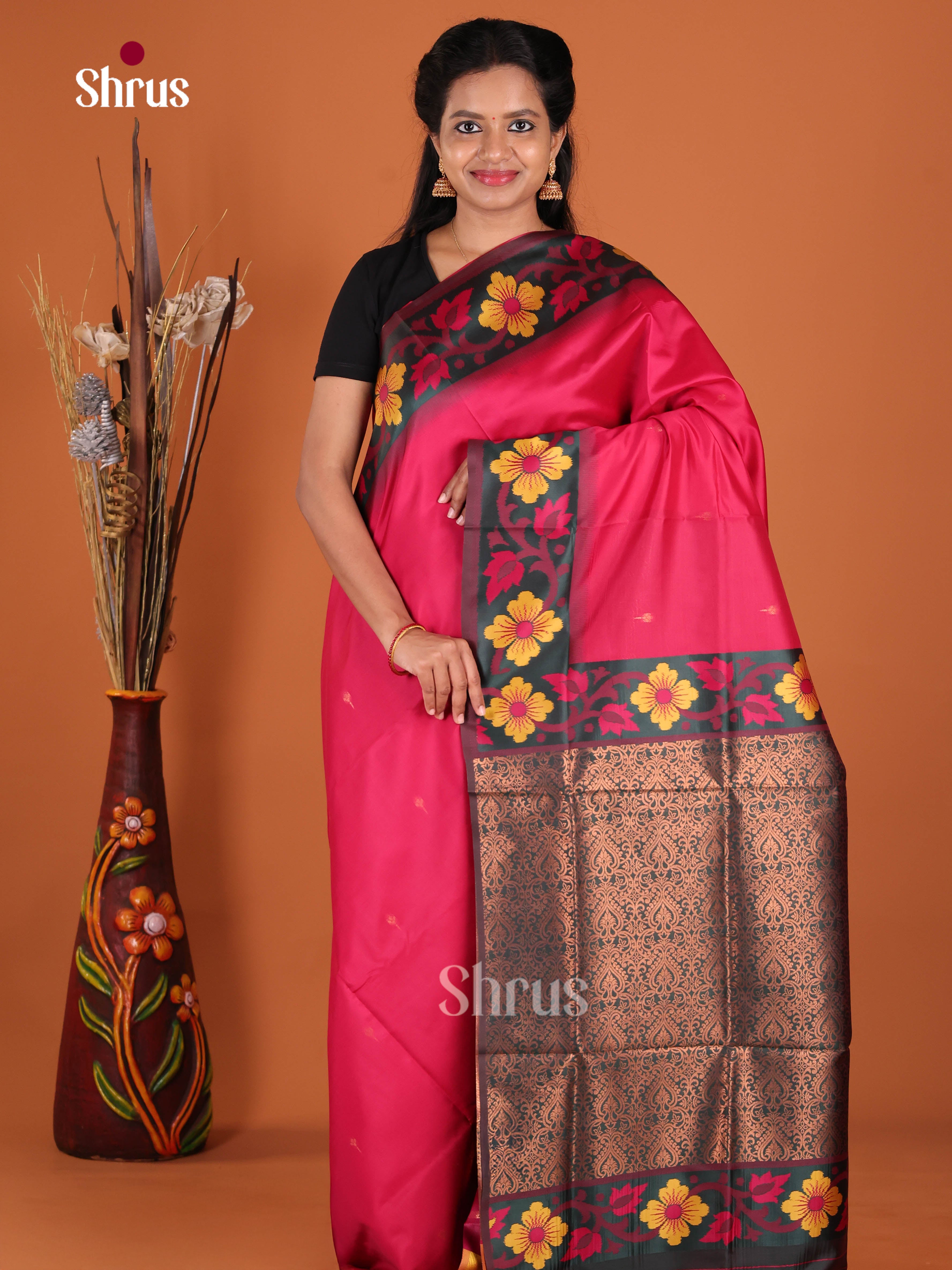 Pink & Green - Semi Softsilk Saree