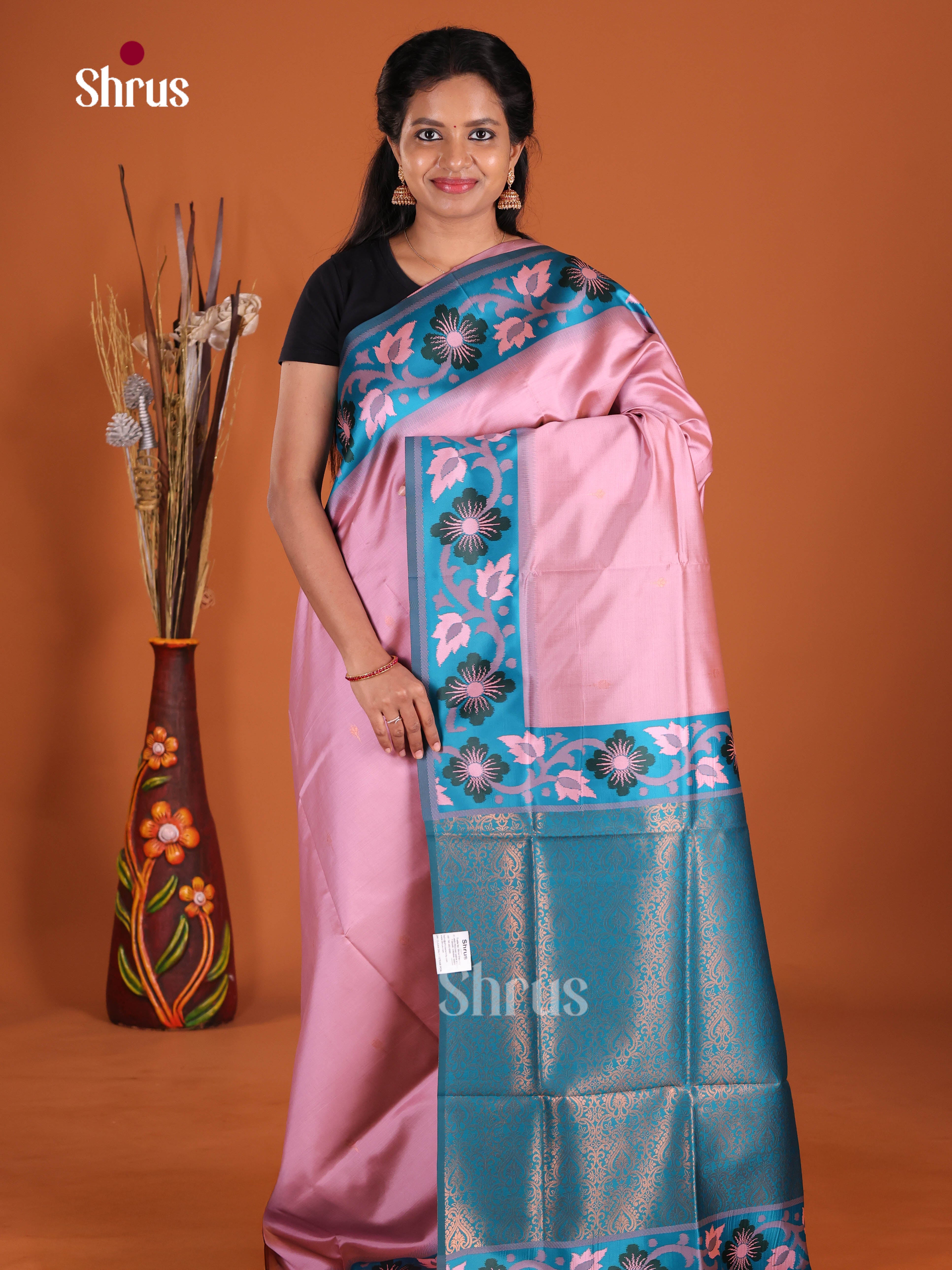 Pink & Blue - Semi Softsilk Saree