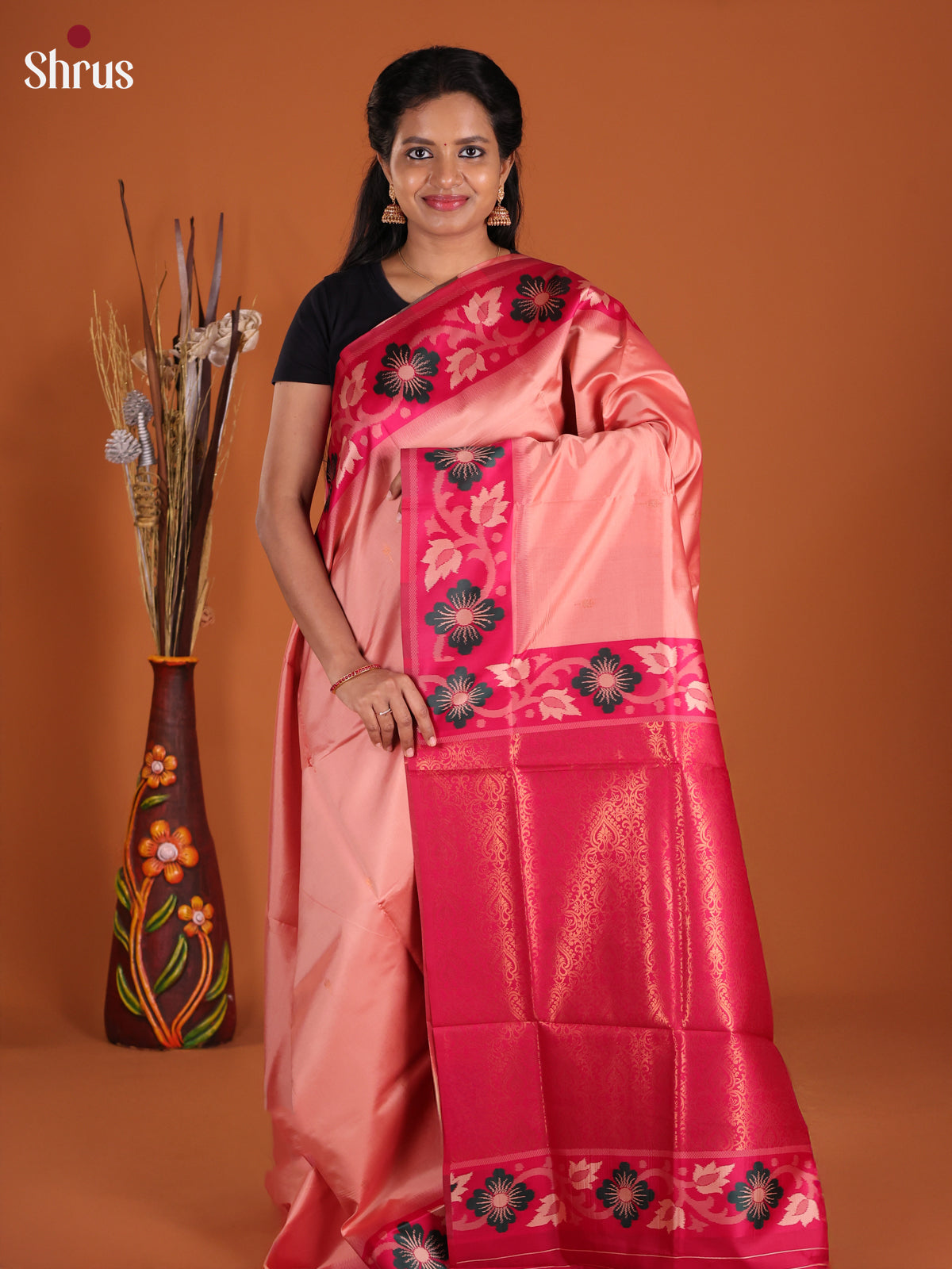Peach & Pink- Semi Softsilk Saree