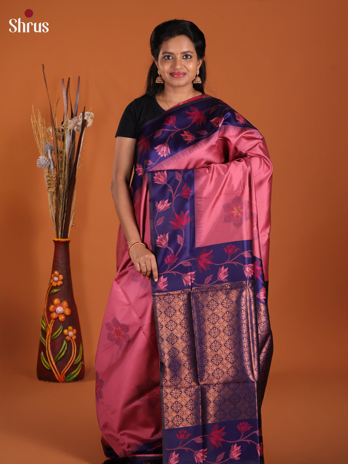 Pink & Blue- Semi Softsilk Saree