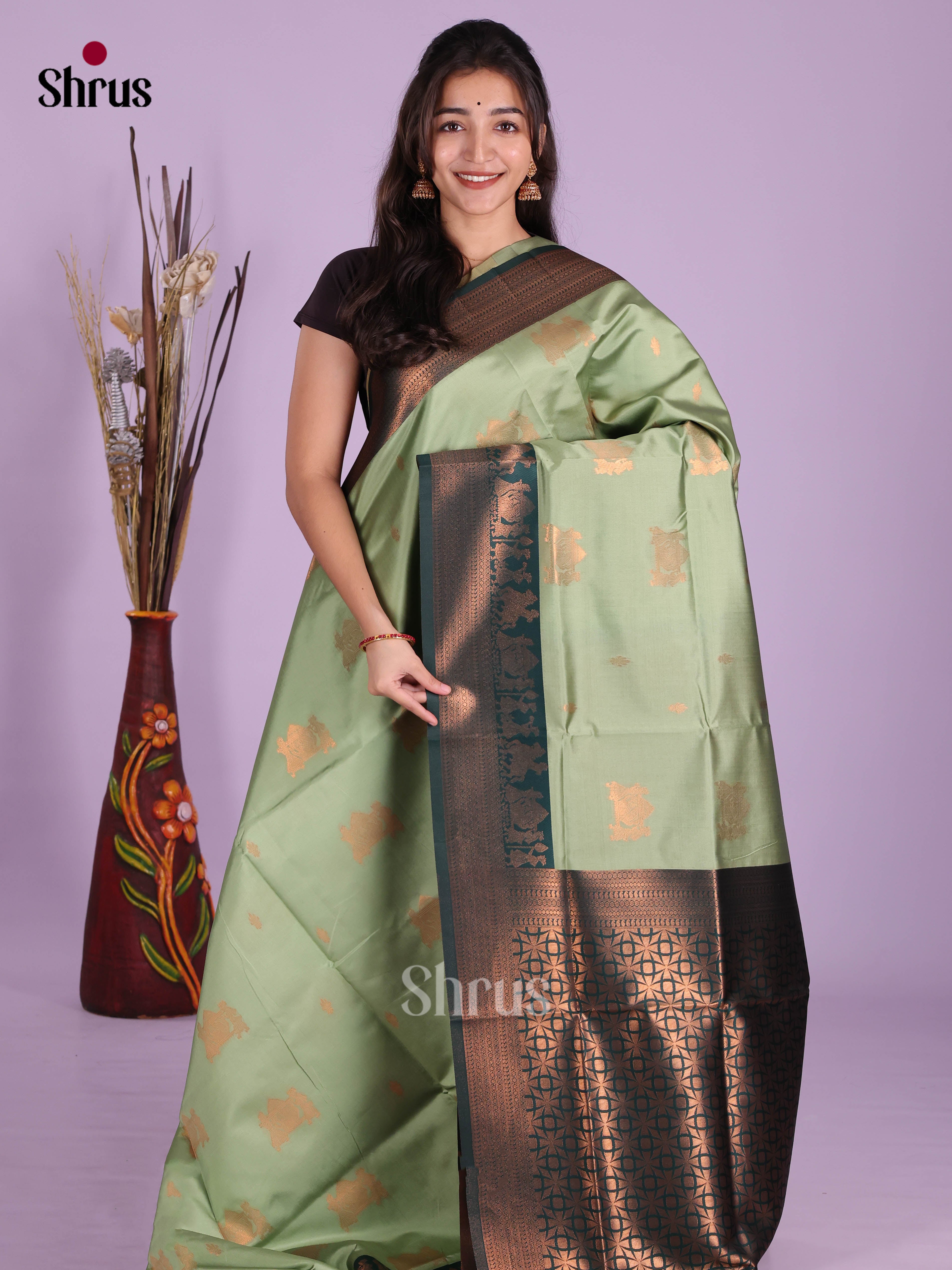 Pista Green & Green - Semi Softsilk Saree
