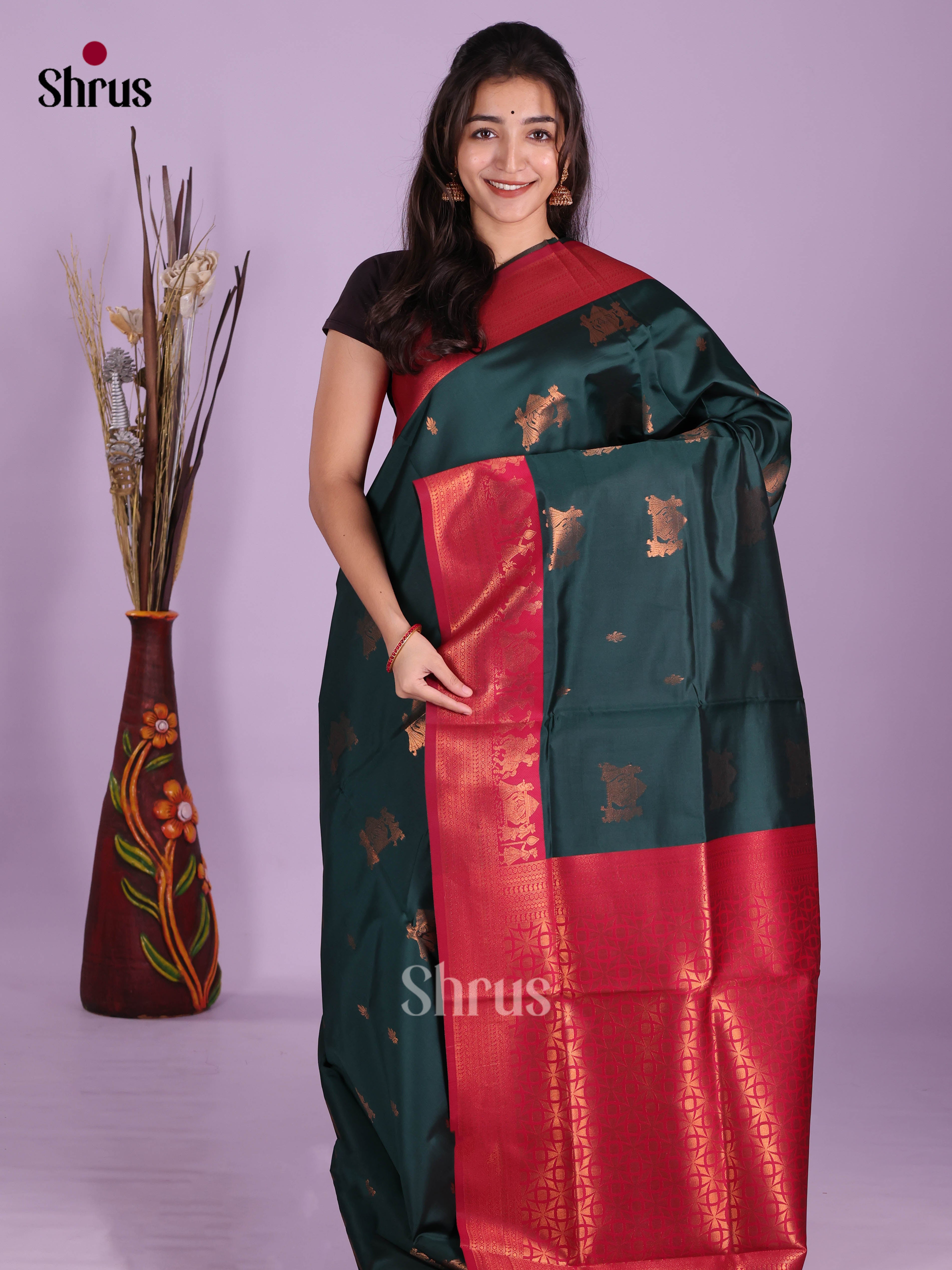 Green & Maroon - Semi Softsilk Saree